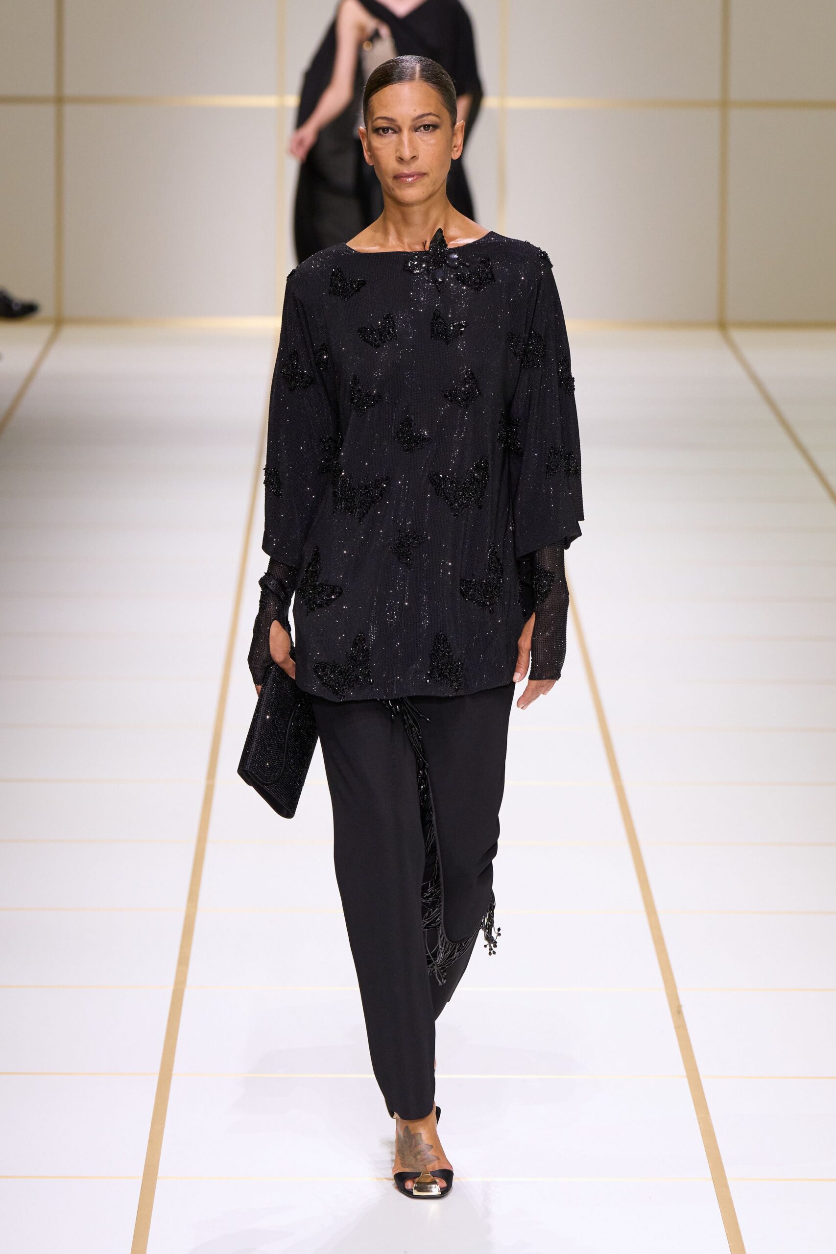 black sequin long-sleeve boat-neck relaxed embellished abstract top