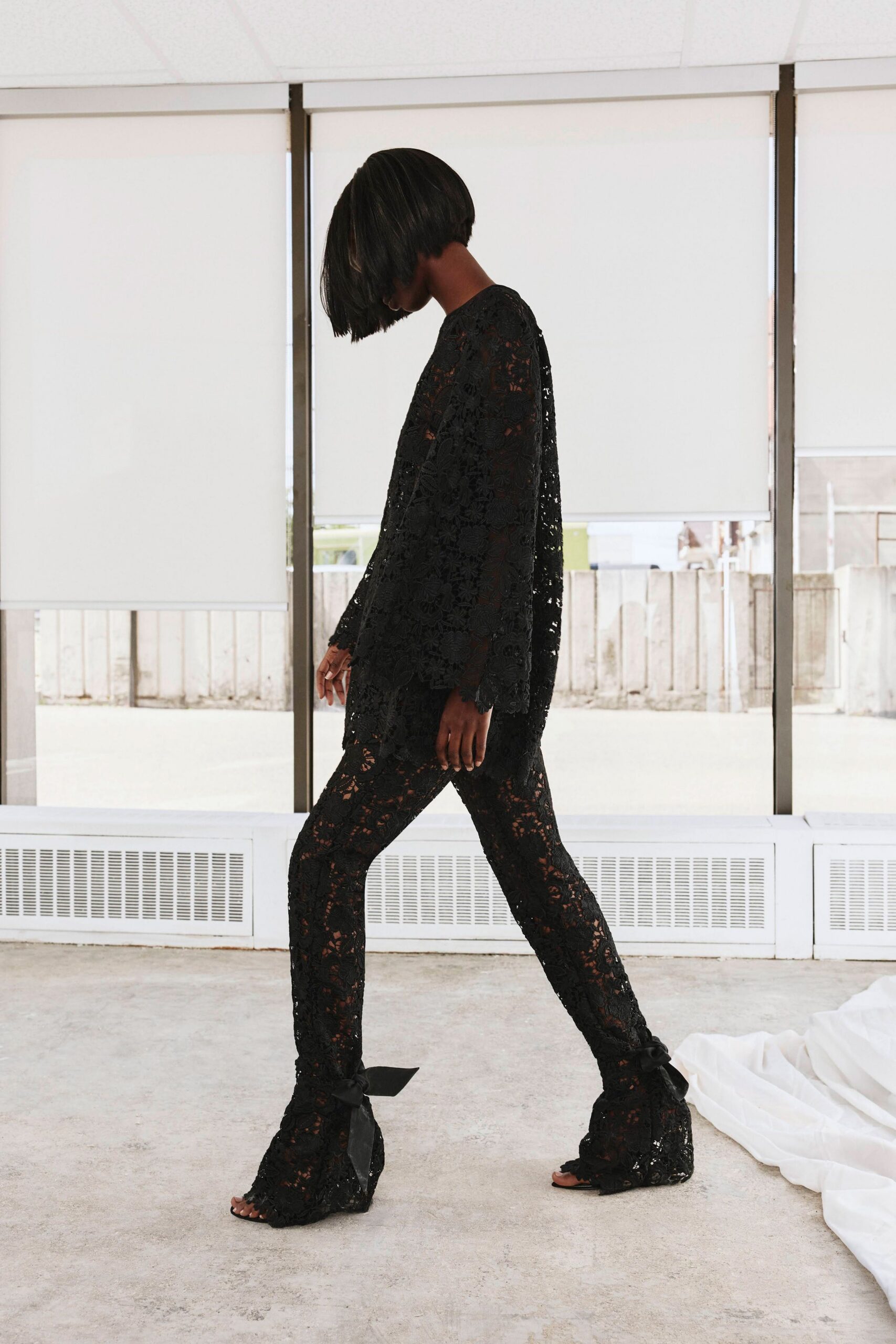 black lace flared pants