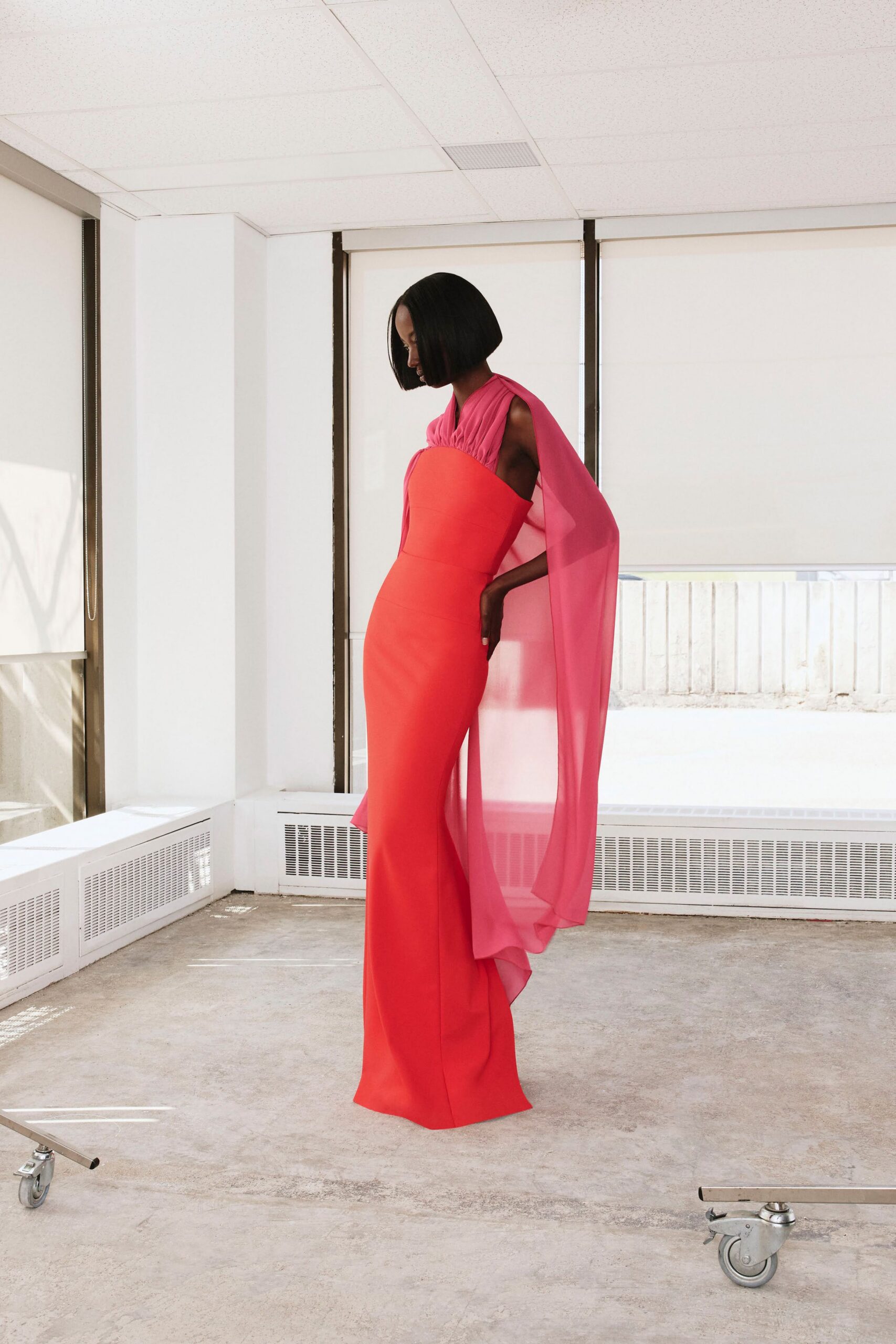 asymmetric halter evening gown