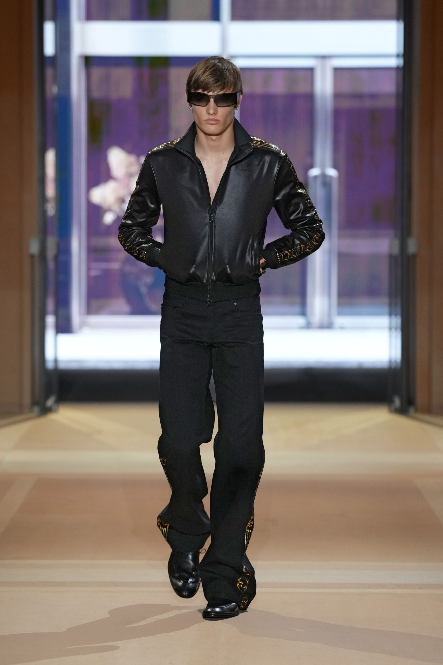 black zip-front track jacket