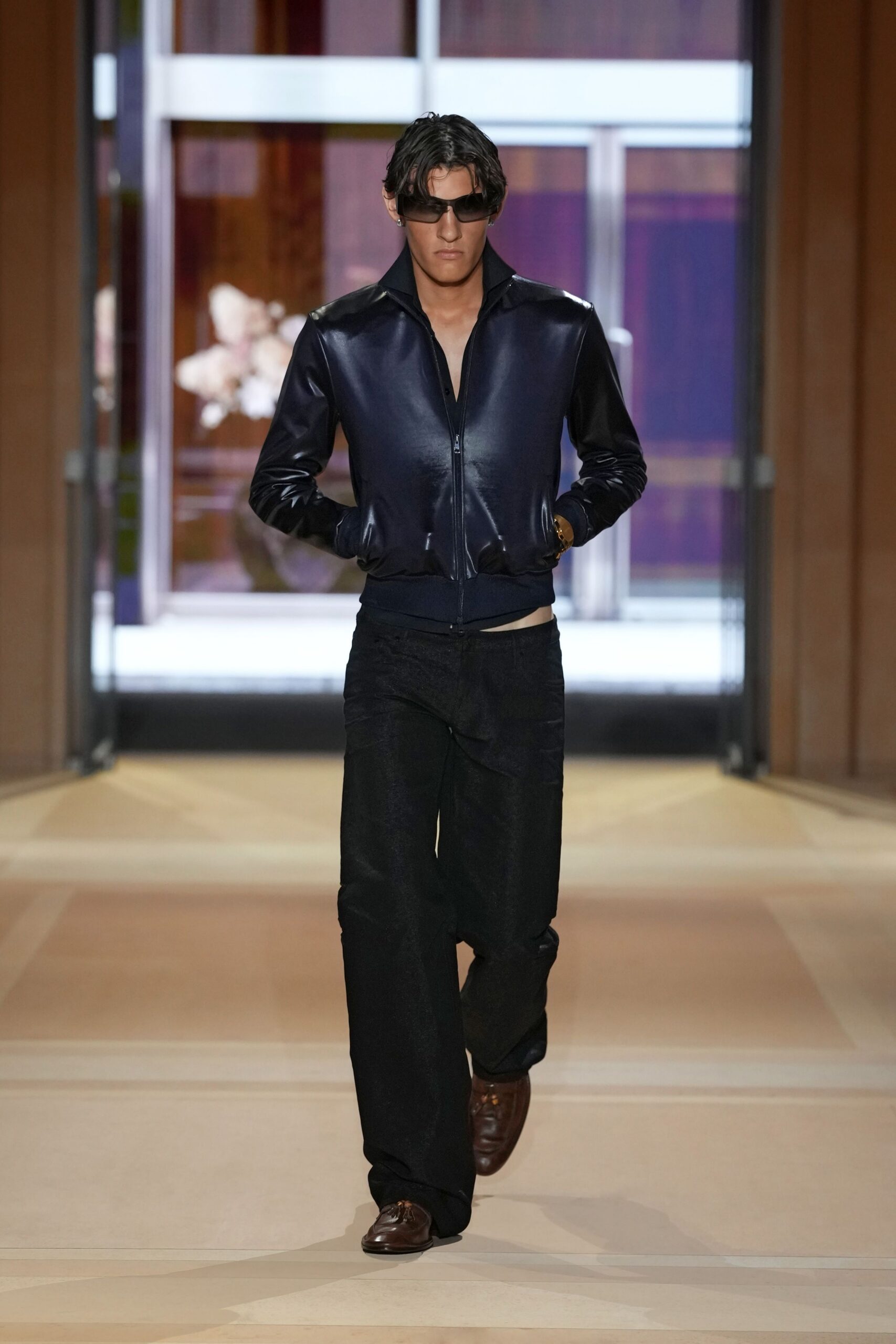 black leather bomber jacket