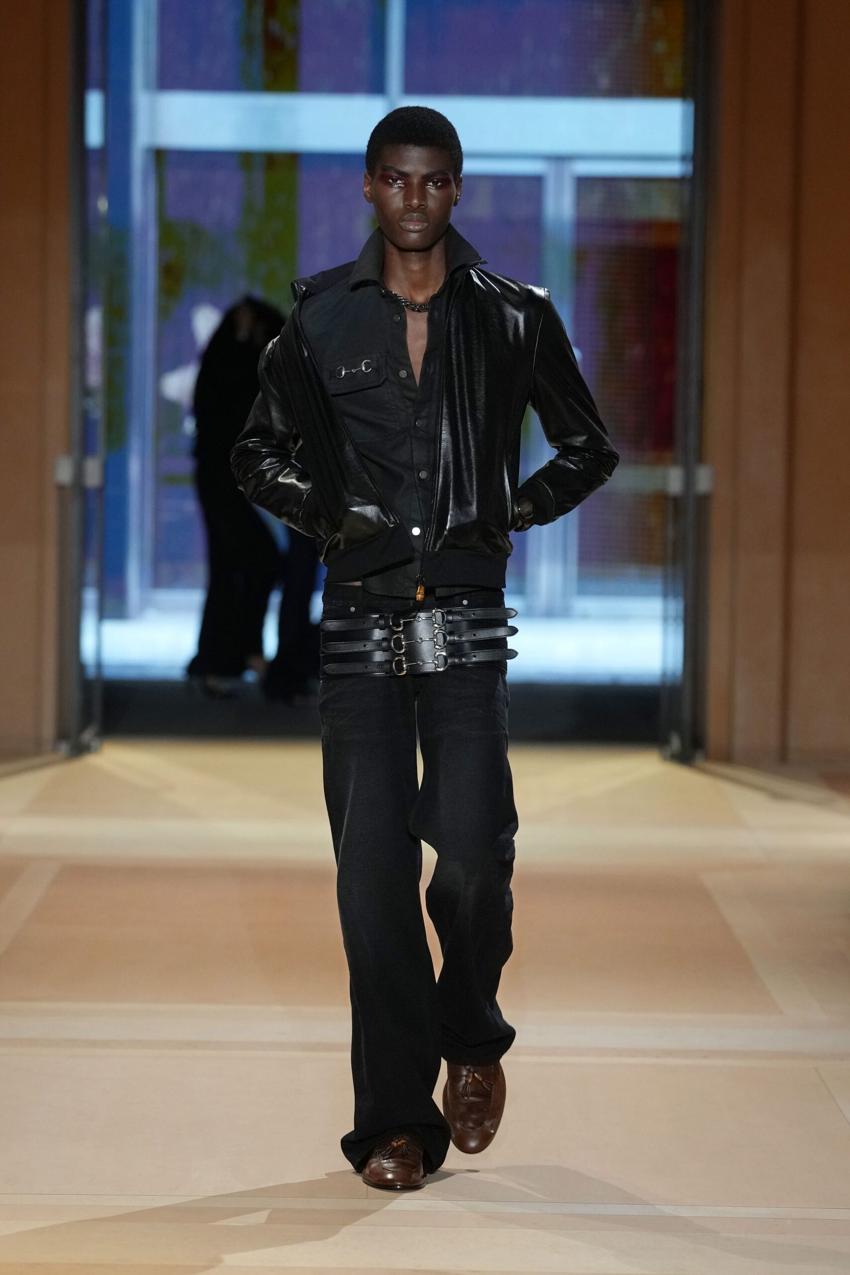 black leather bomber jacket