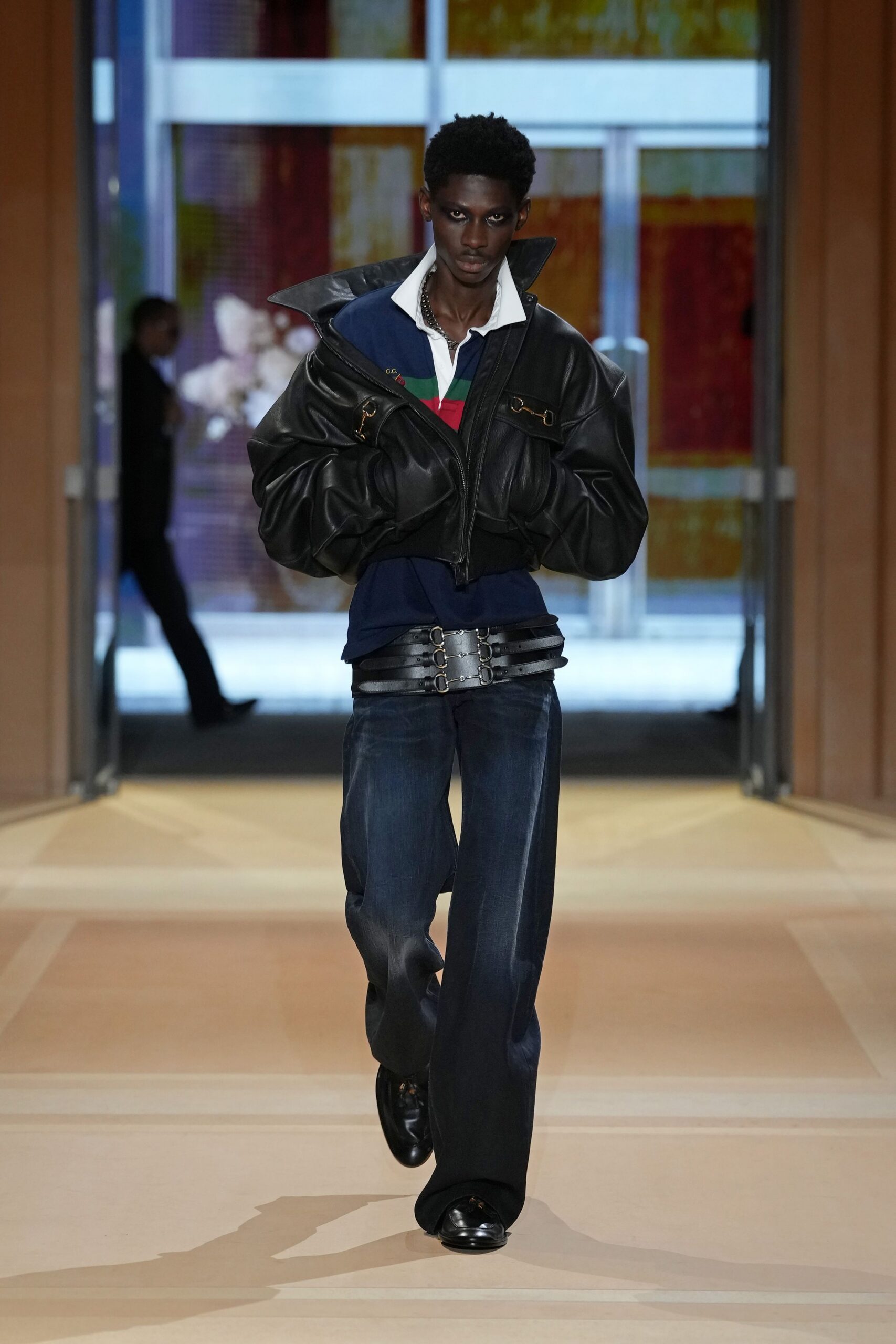 oversized leather bomber jacket