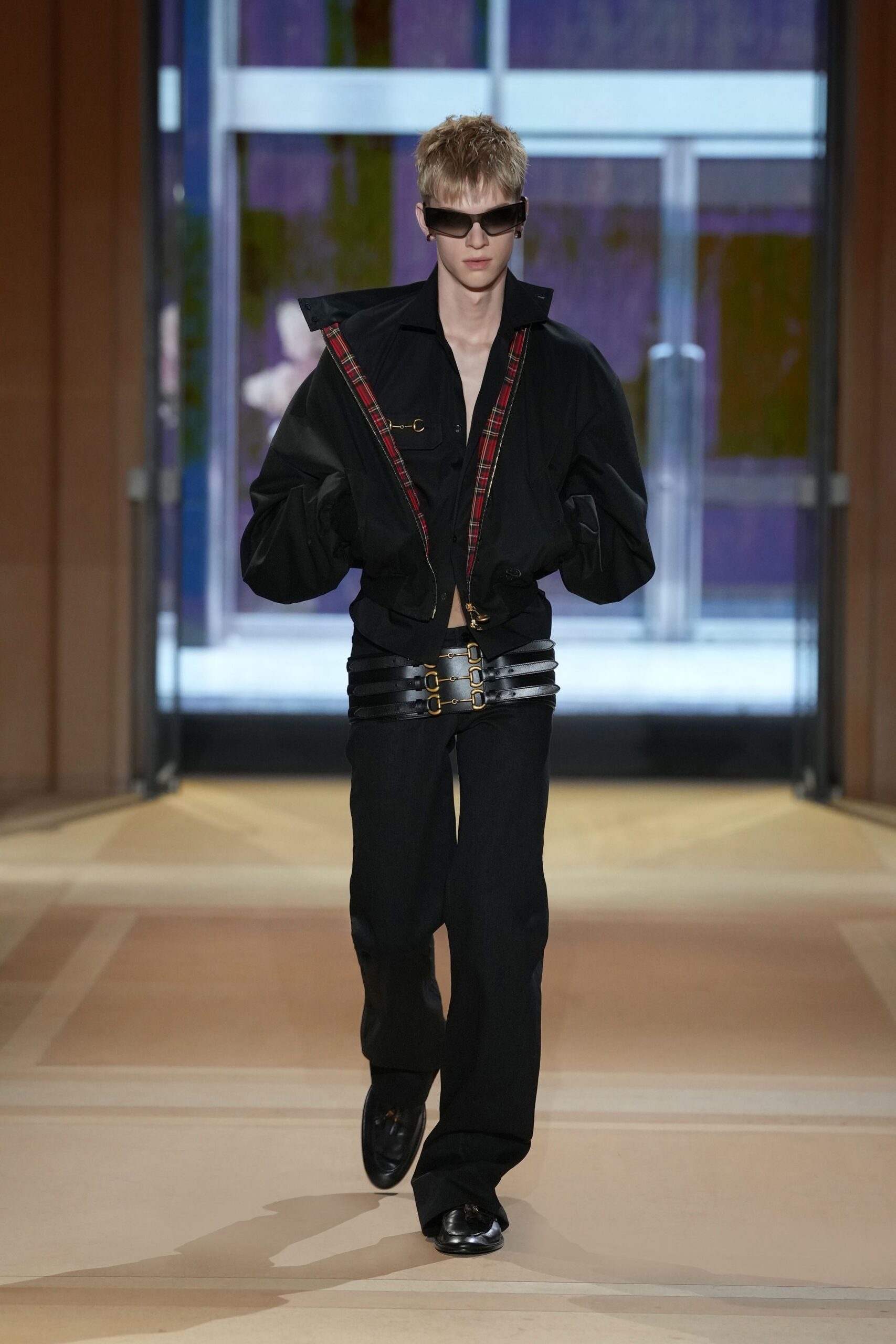 black bomber jacket with tartan lining