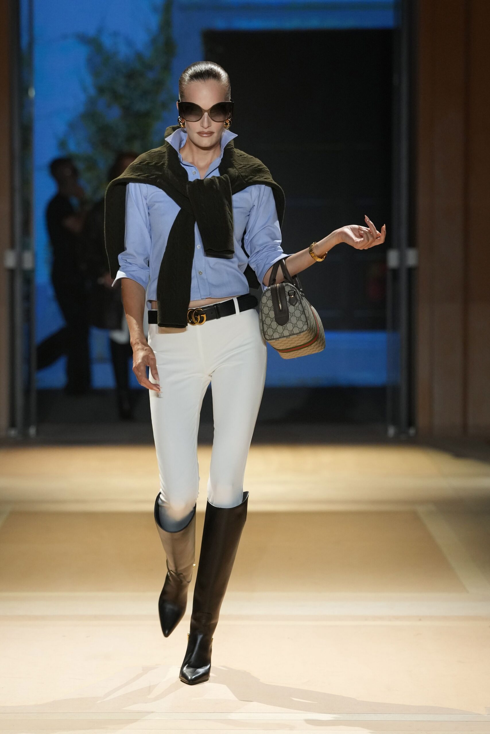 cropped blue button-down shirt
