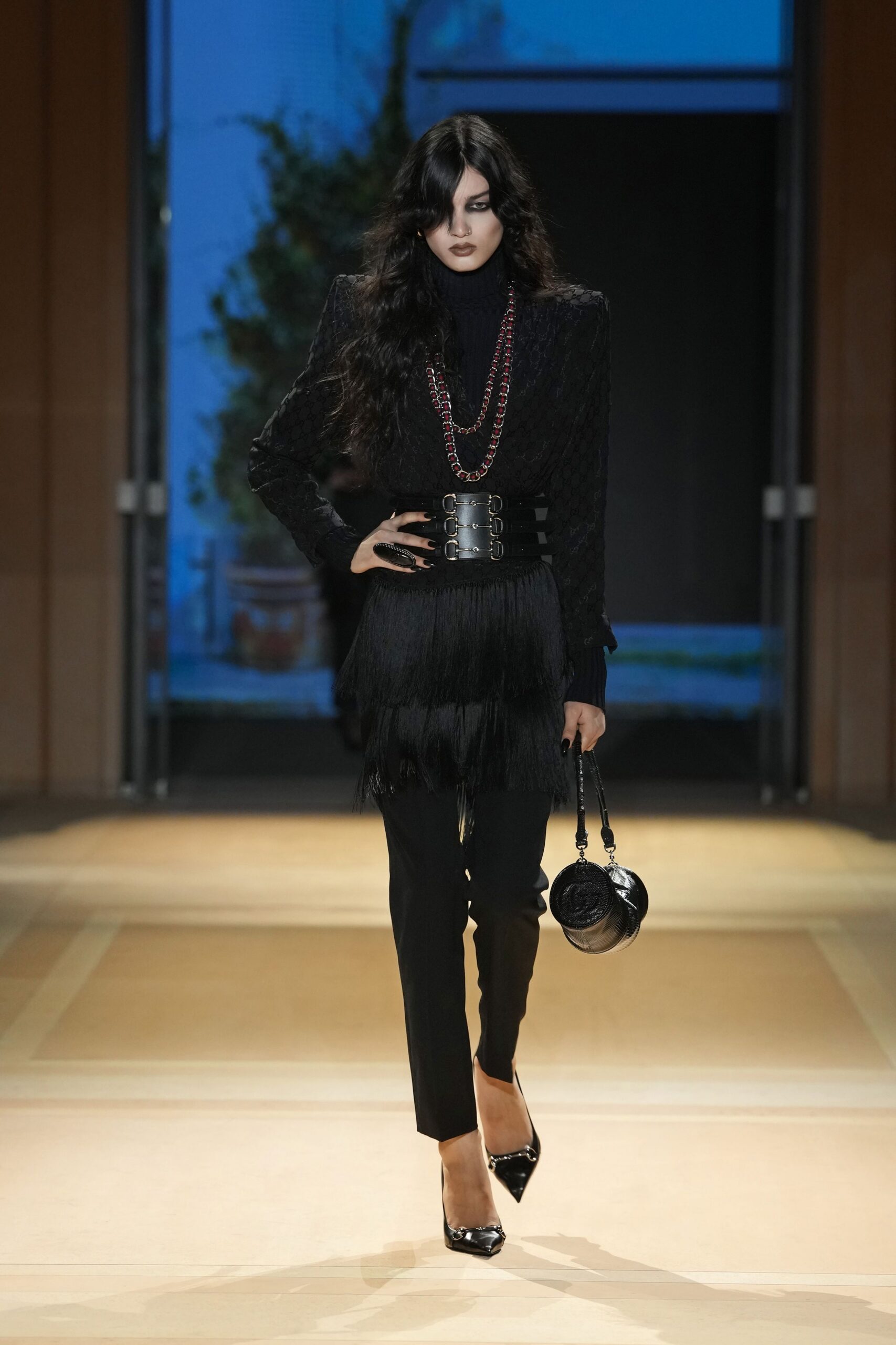 black lace fringe peplum top