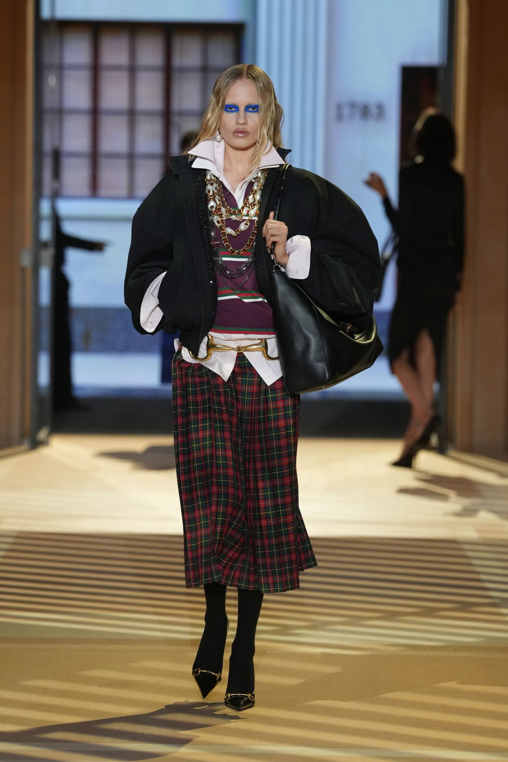 tartan pleated midi skirt