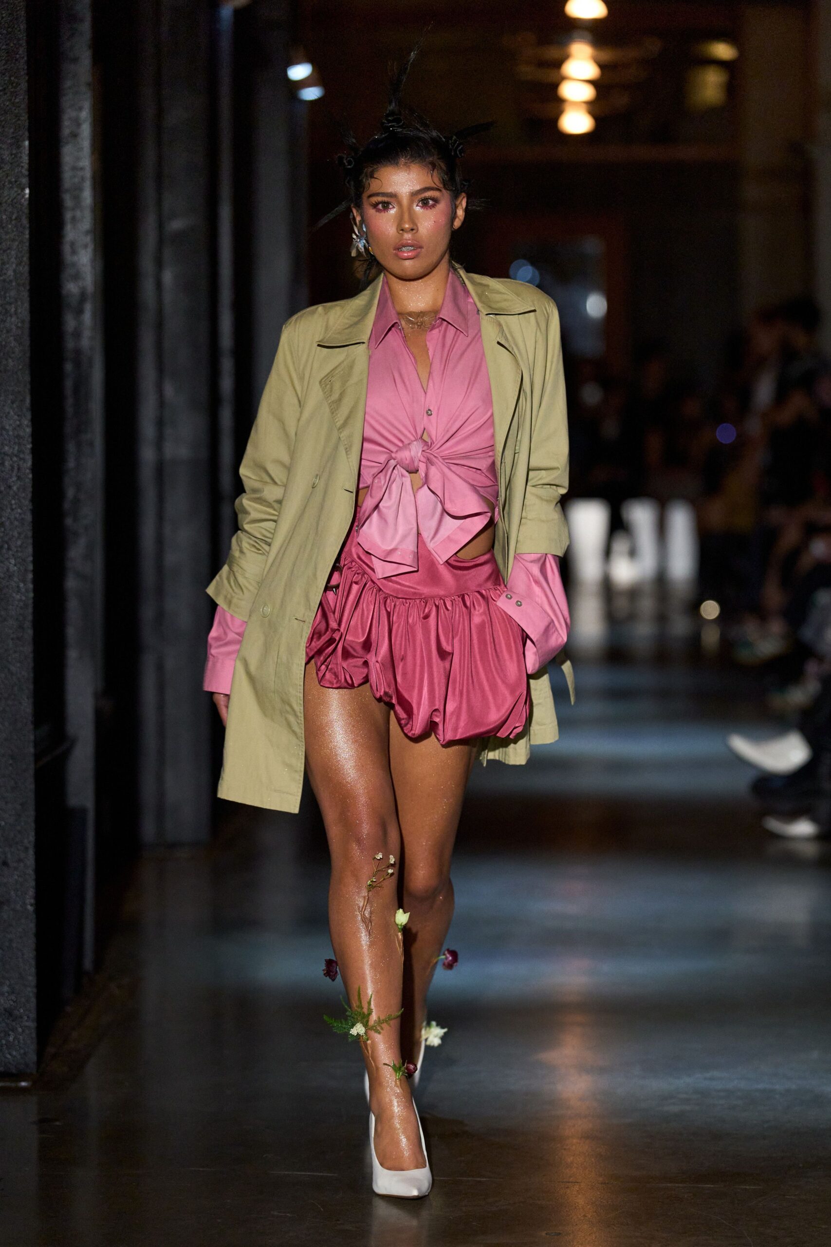 pink satin ruched shiny short shorts