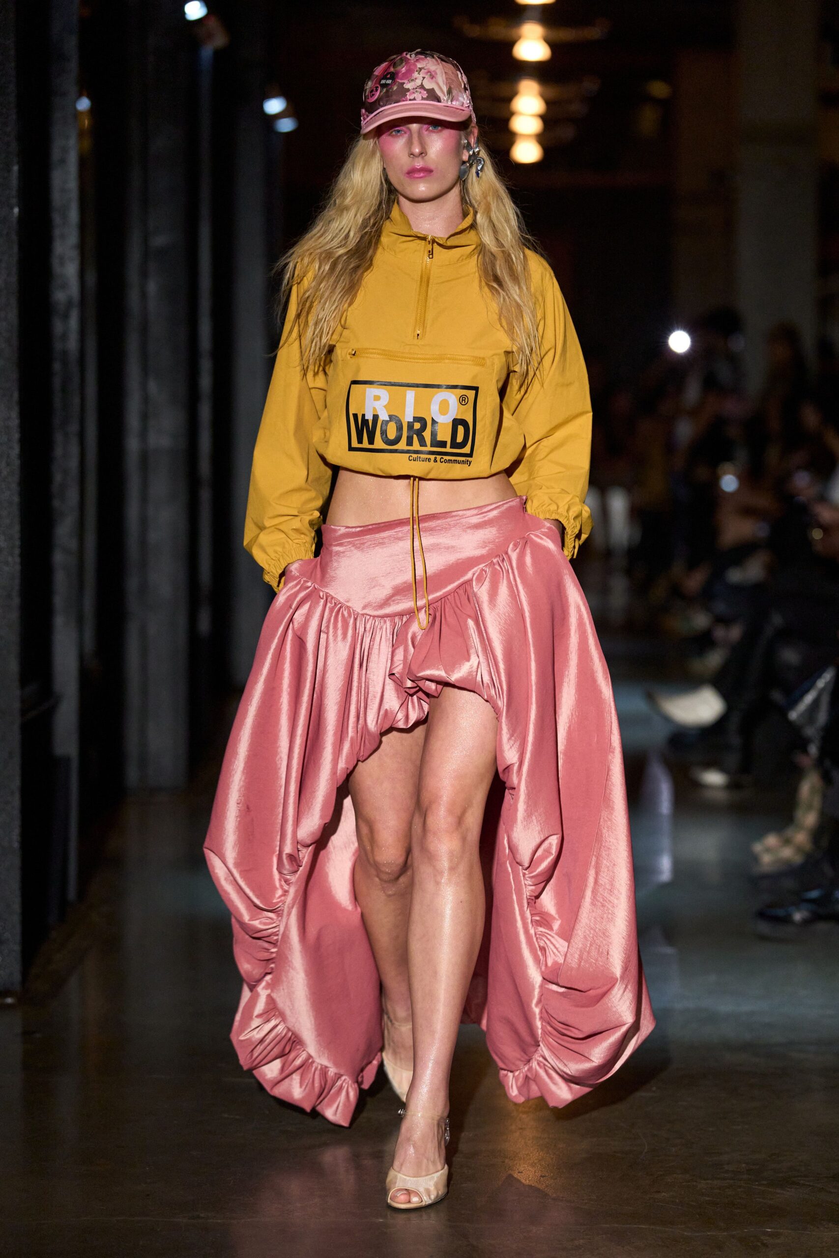 pink satin asymmetric draped ruched shiny flowing skirt