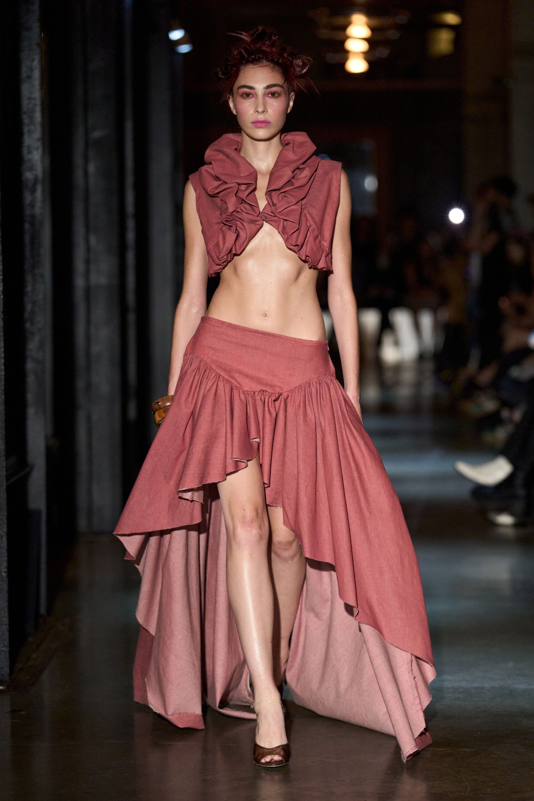 pink unknown asymmetric draped layered flowing maxi skirt
