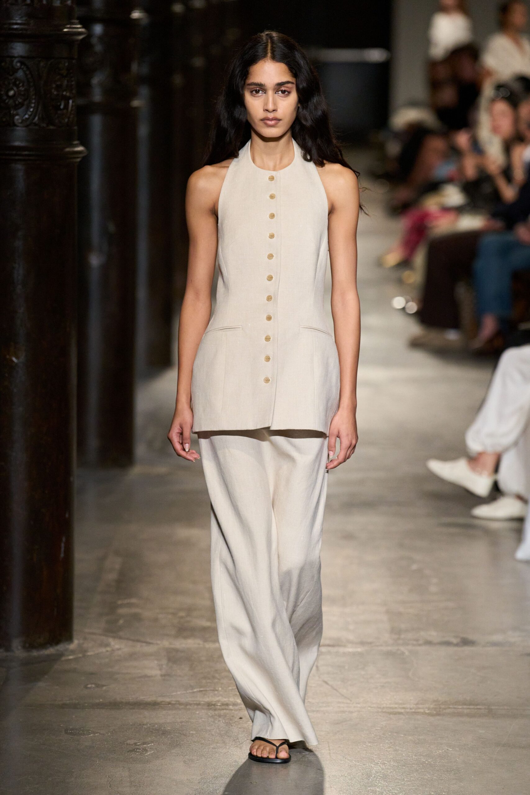 ivory linen relaxed wide-leg flowing pants
