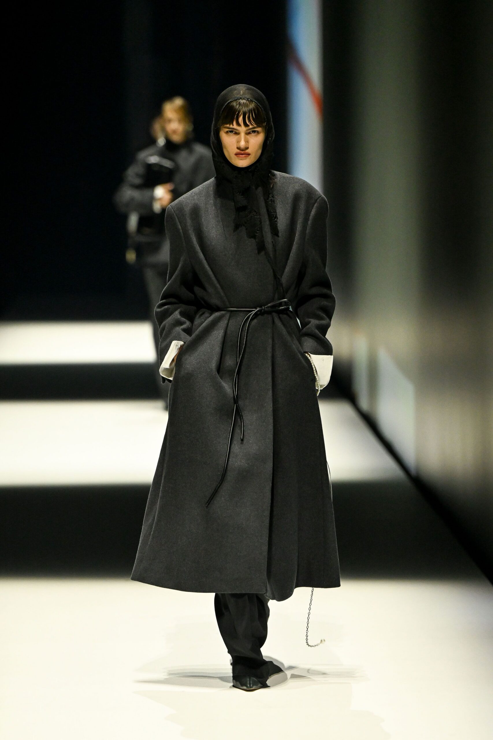 black belted wrap coat