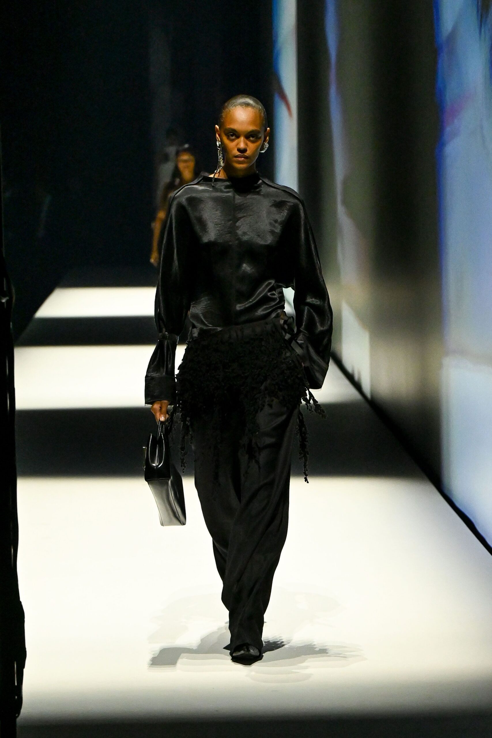 black satin draped blouse