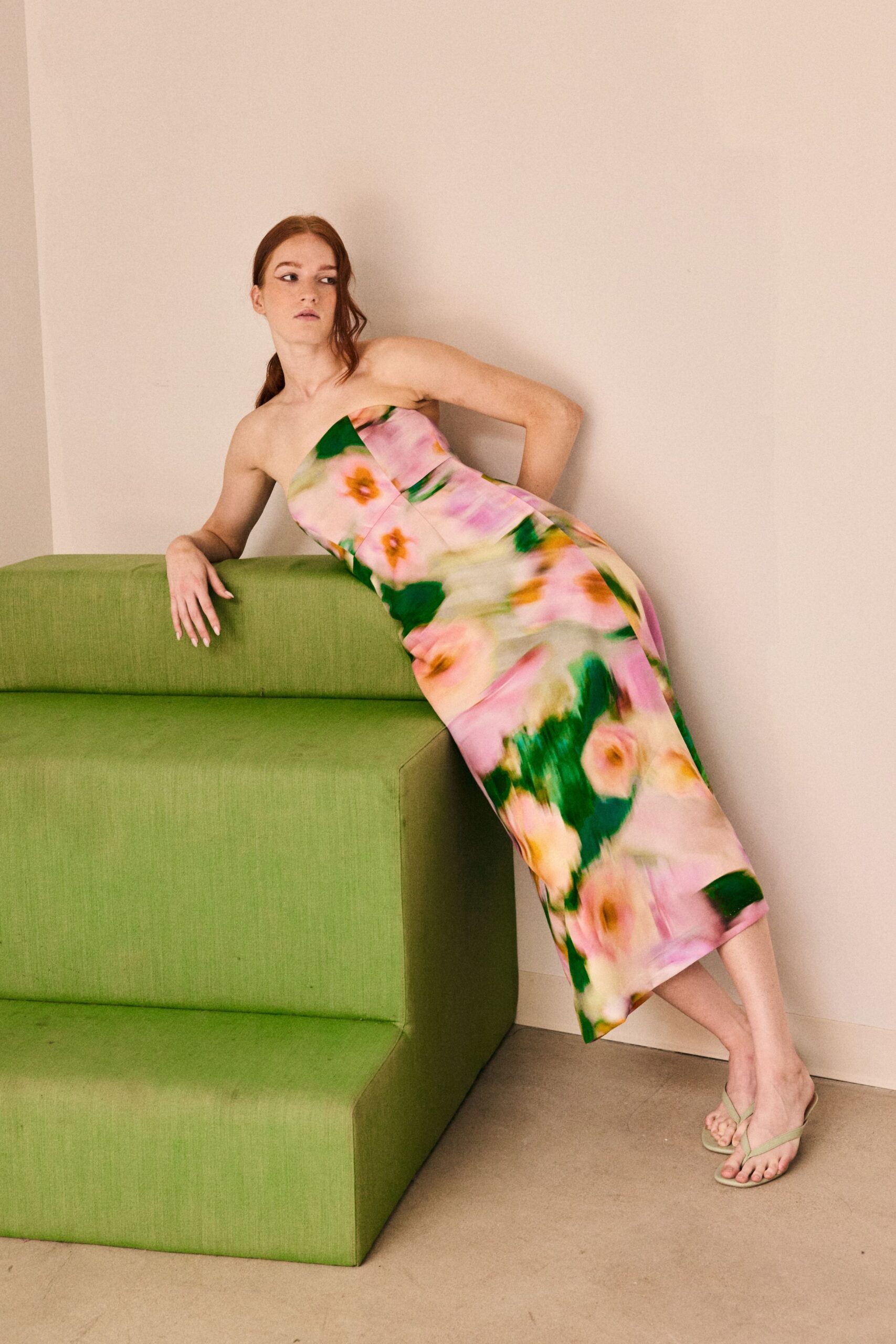 strapless floral column maxi dress