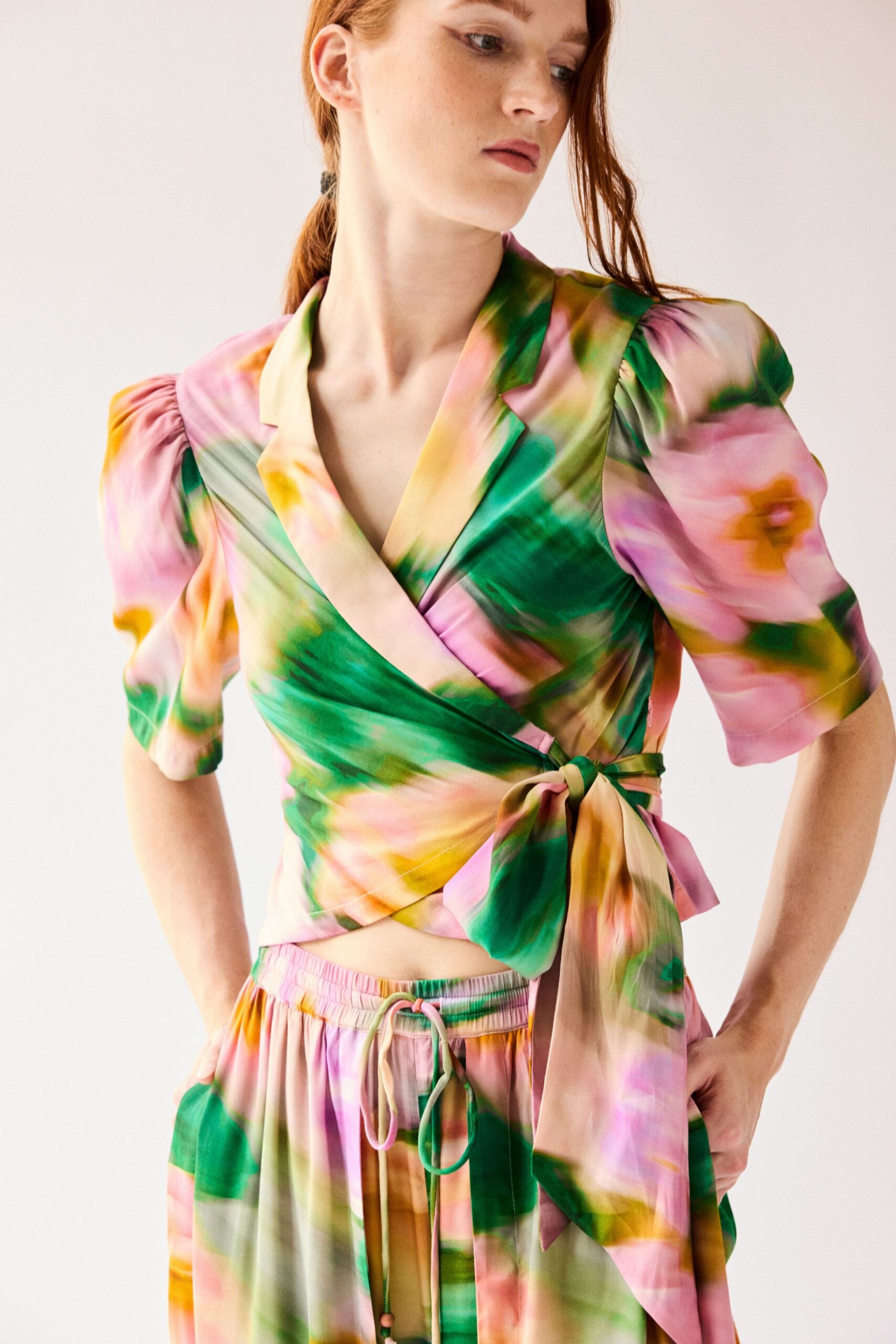 watercolor wrap blouse
