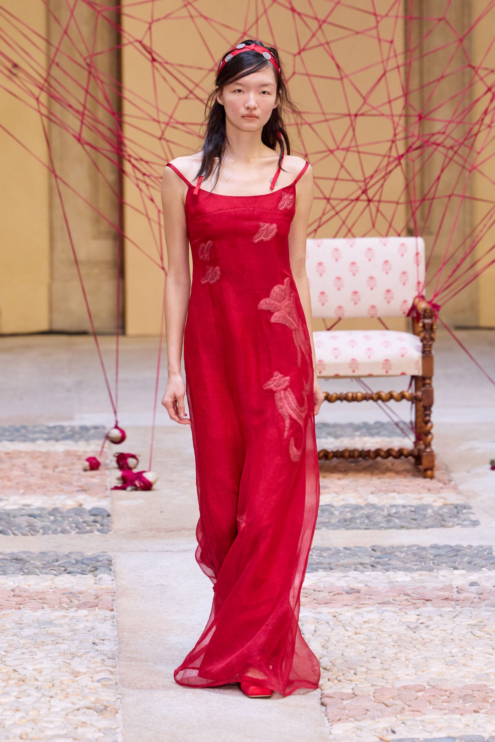 red embroidered sheer maxi dress