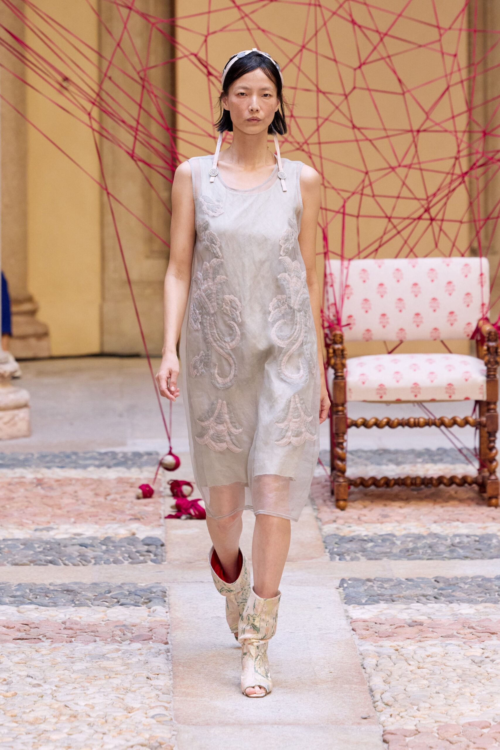 sheer embroidered organza midi dress