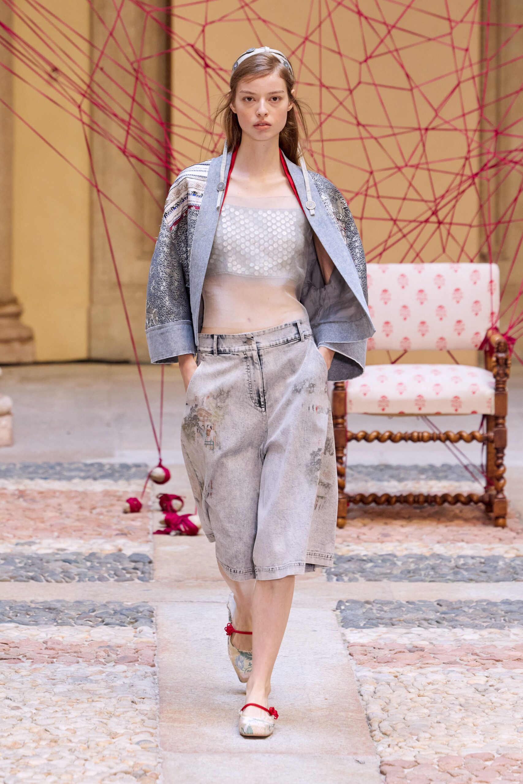 sheer embellished mesh crop top