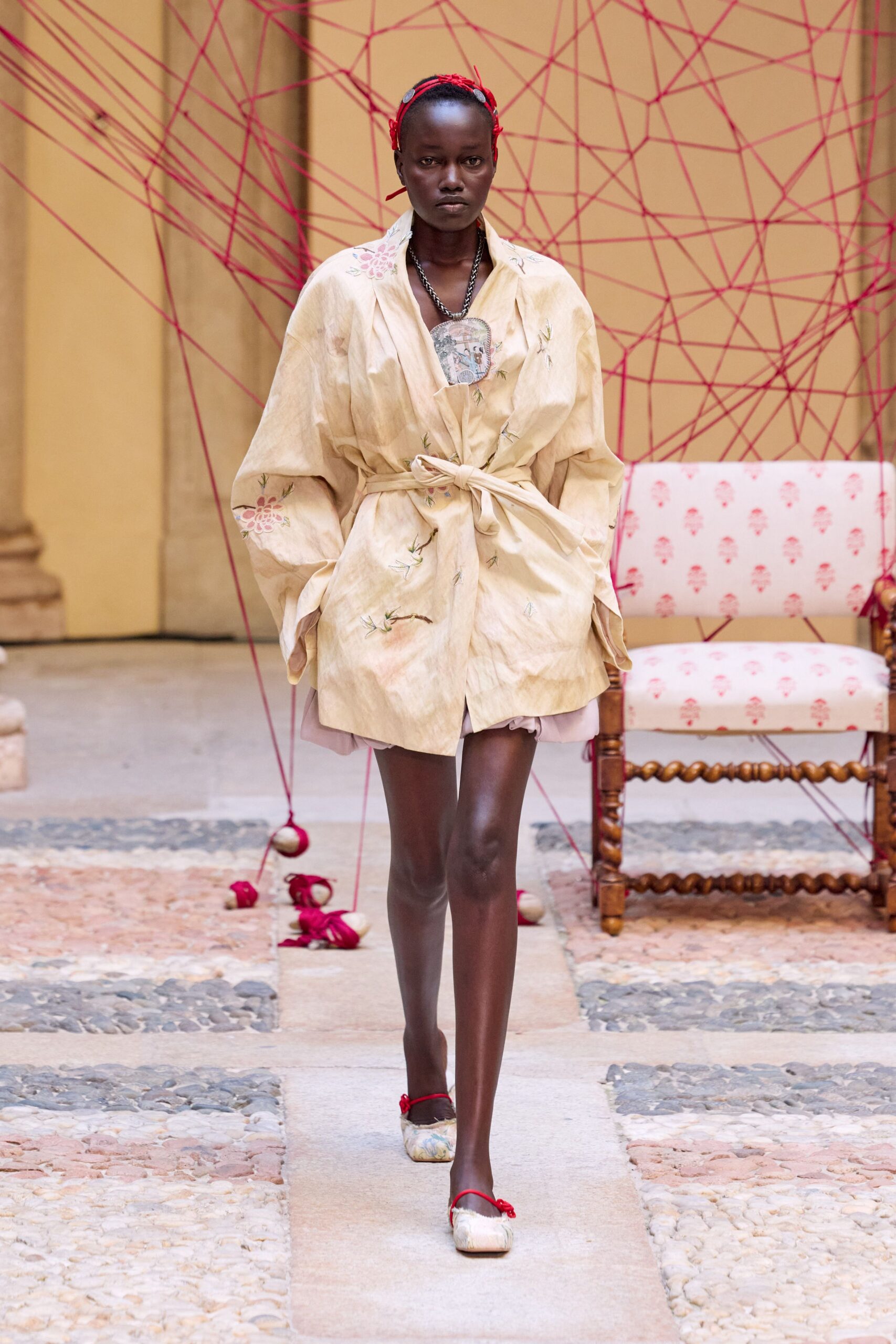 embroidered kimono-style wrap jacket