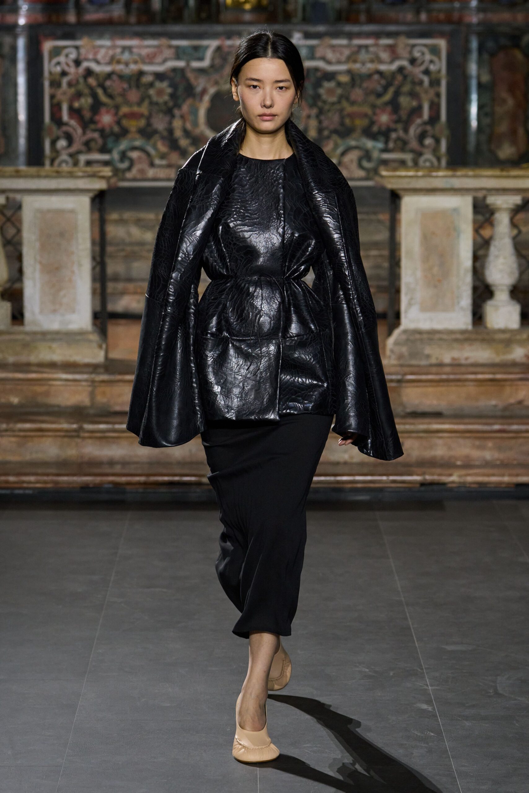 black croc-effect leather jacket