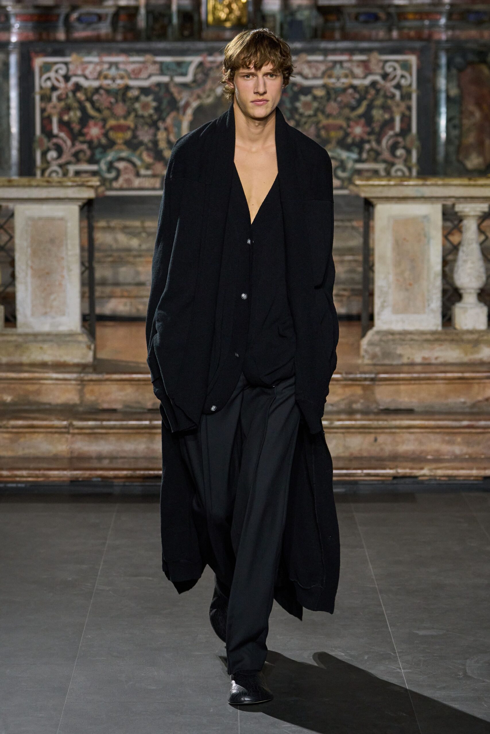 black shawl-collar maxi cardigan