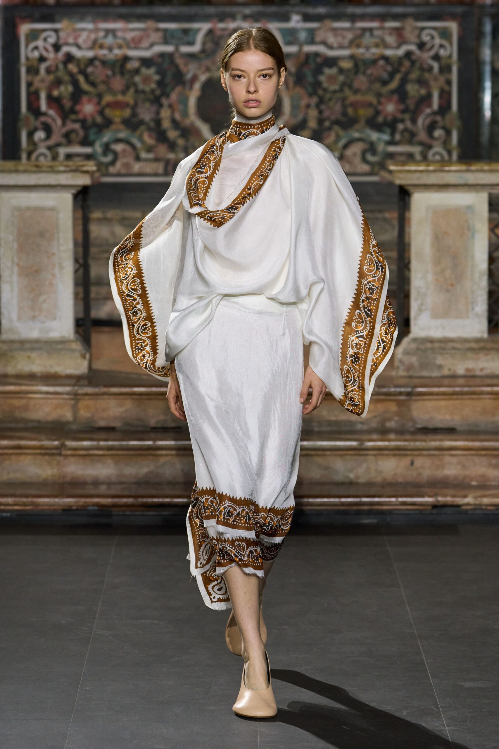 bandana-trim silk caftan dress