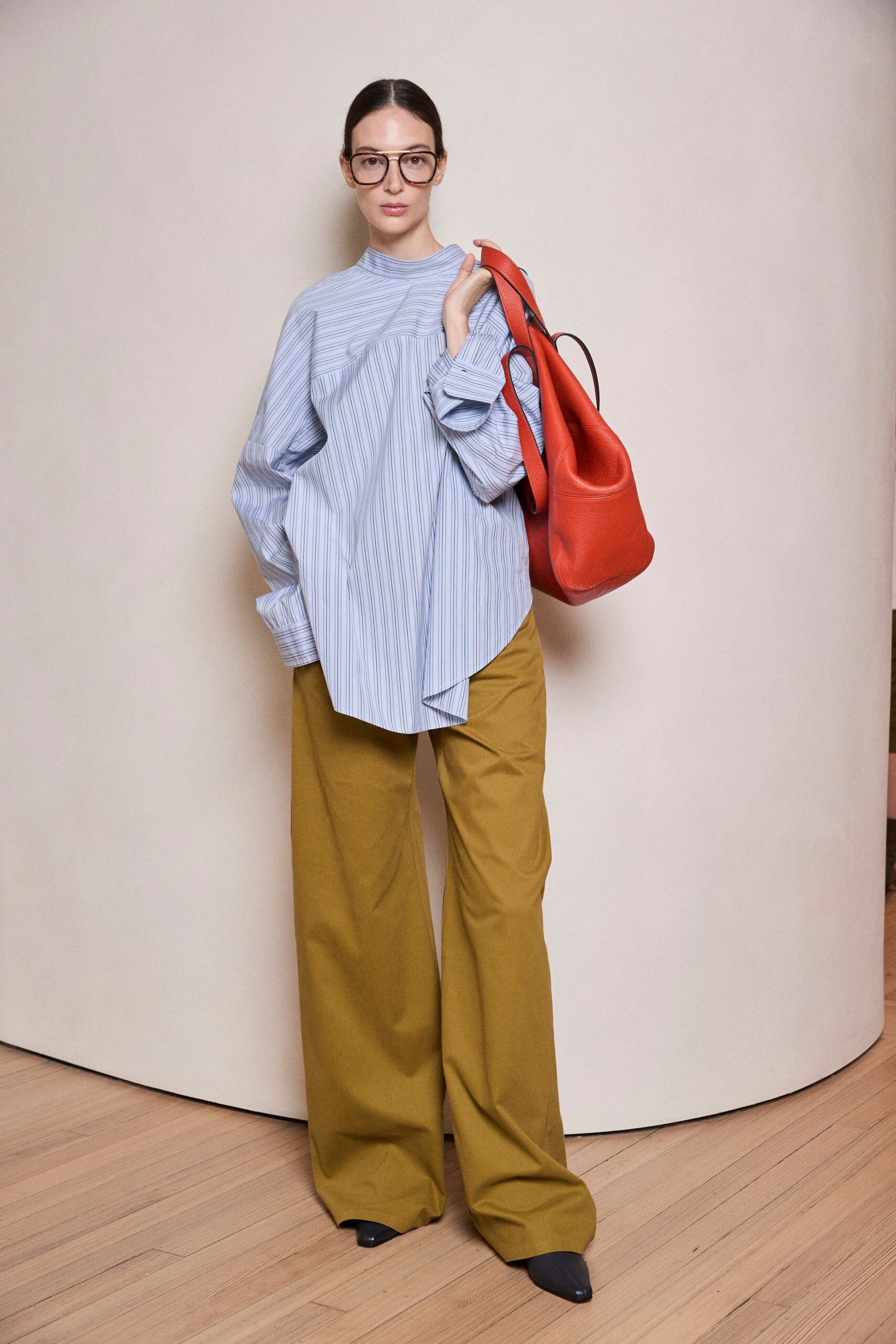 oversized striped high-neck blouse