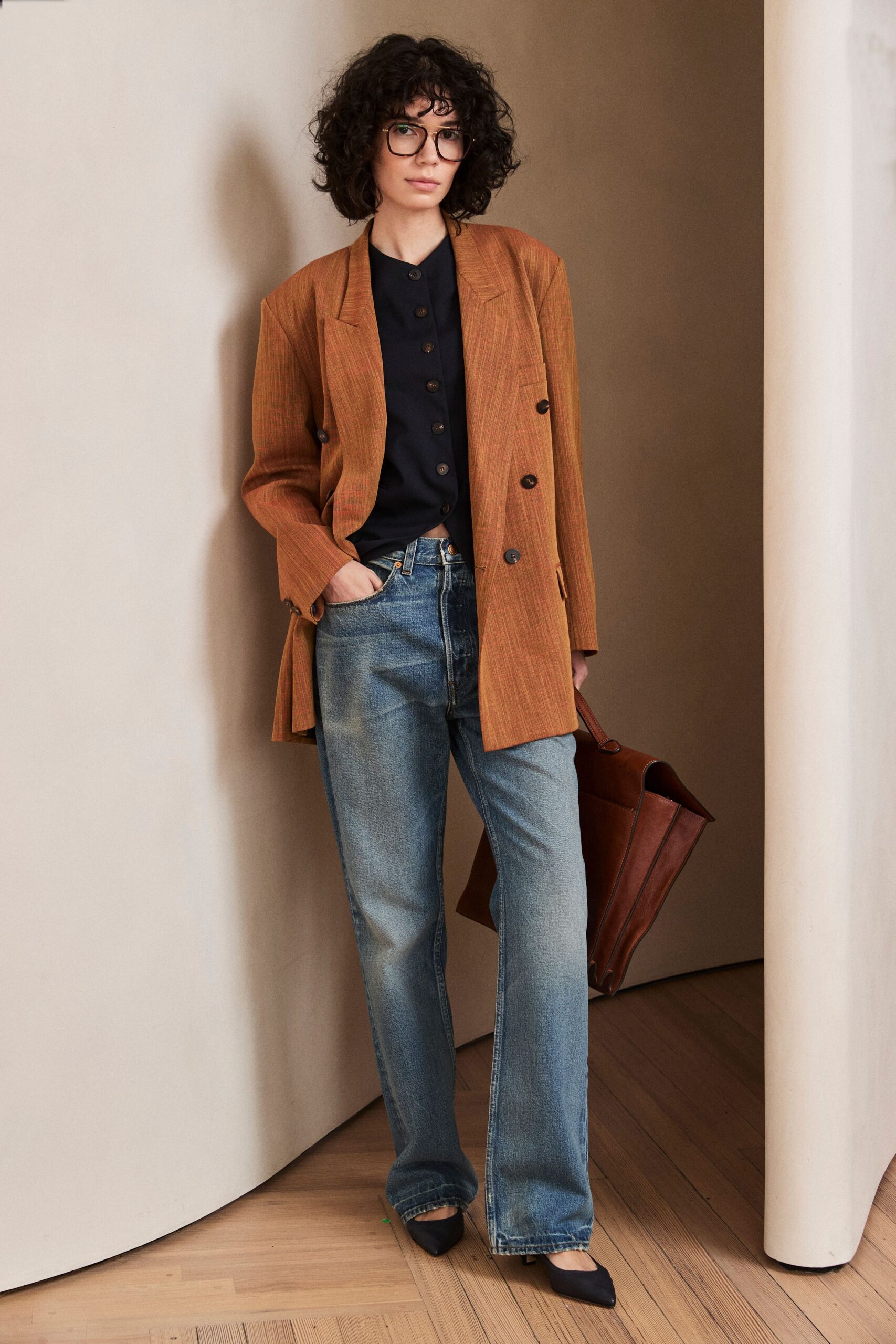 blue denim wide-leg pockets jeans