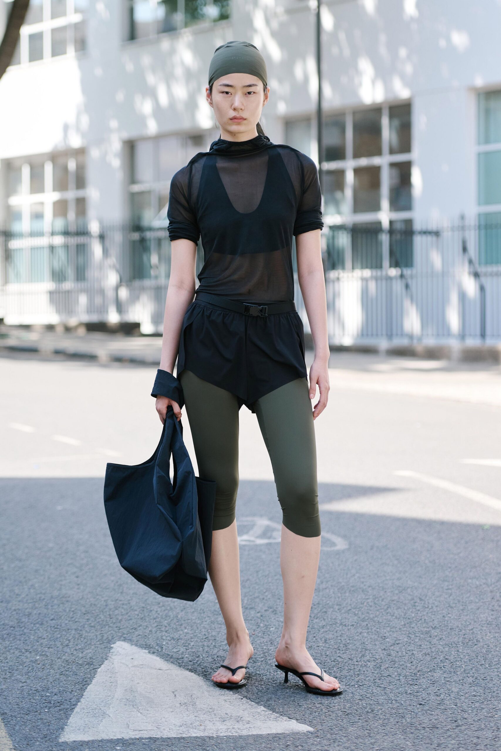 sheer black mesh high-neck top
