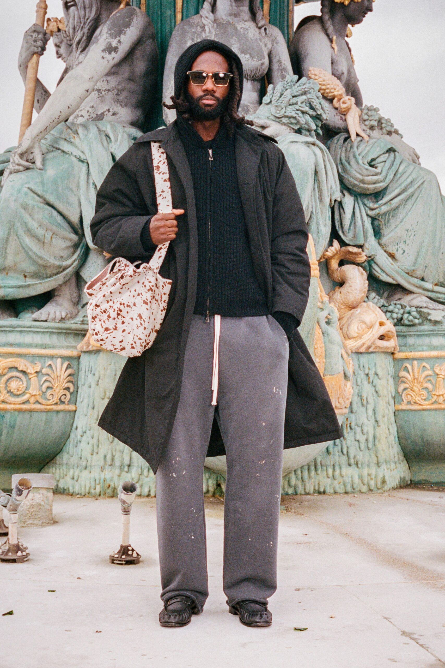 gray jersey drawstring relaxed wide-leg pants