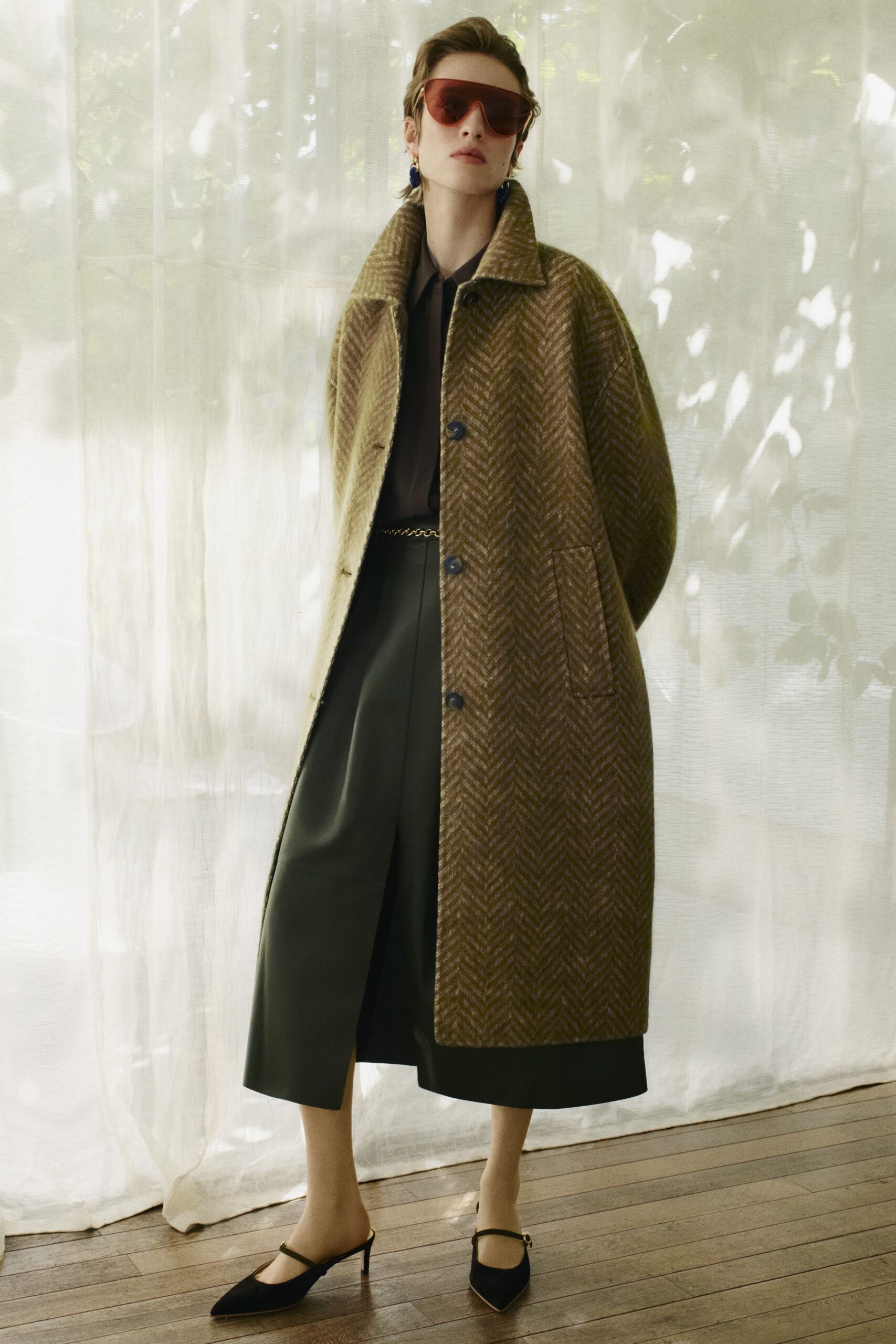 brown herringbone wool topcoat