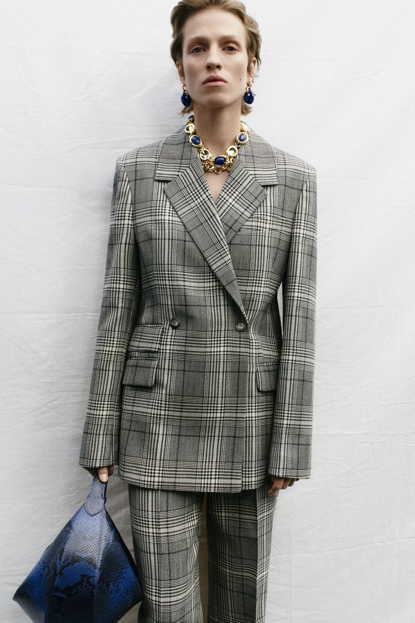 double-breasted checked blazer