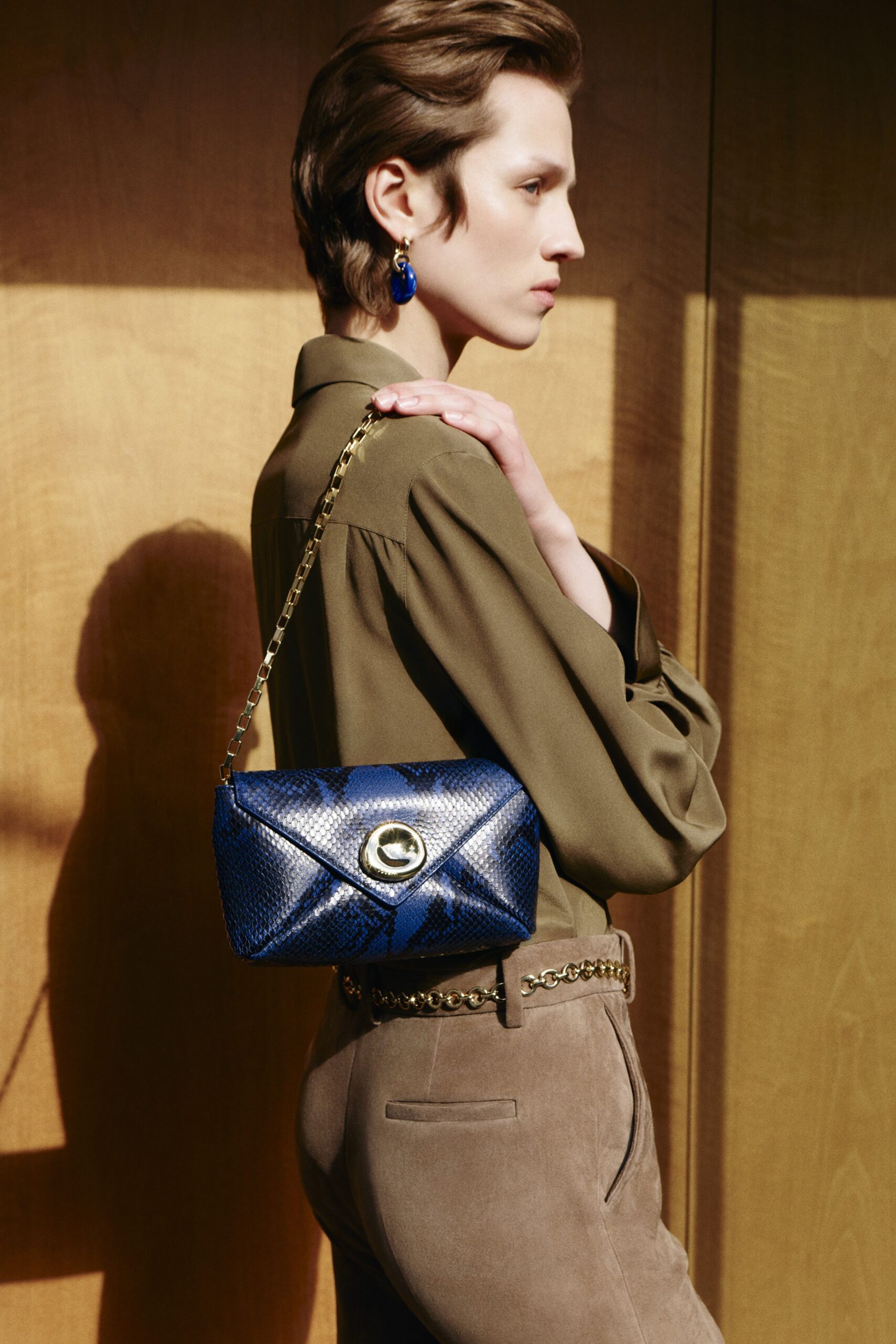 blue python envelope shoulder bag