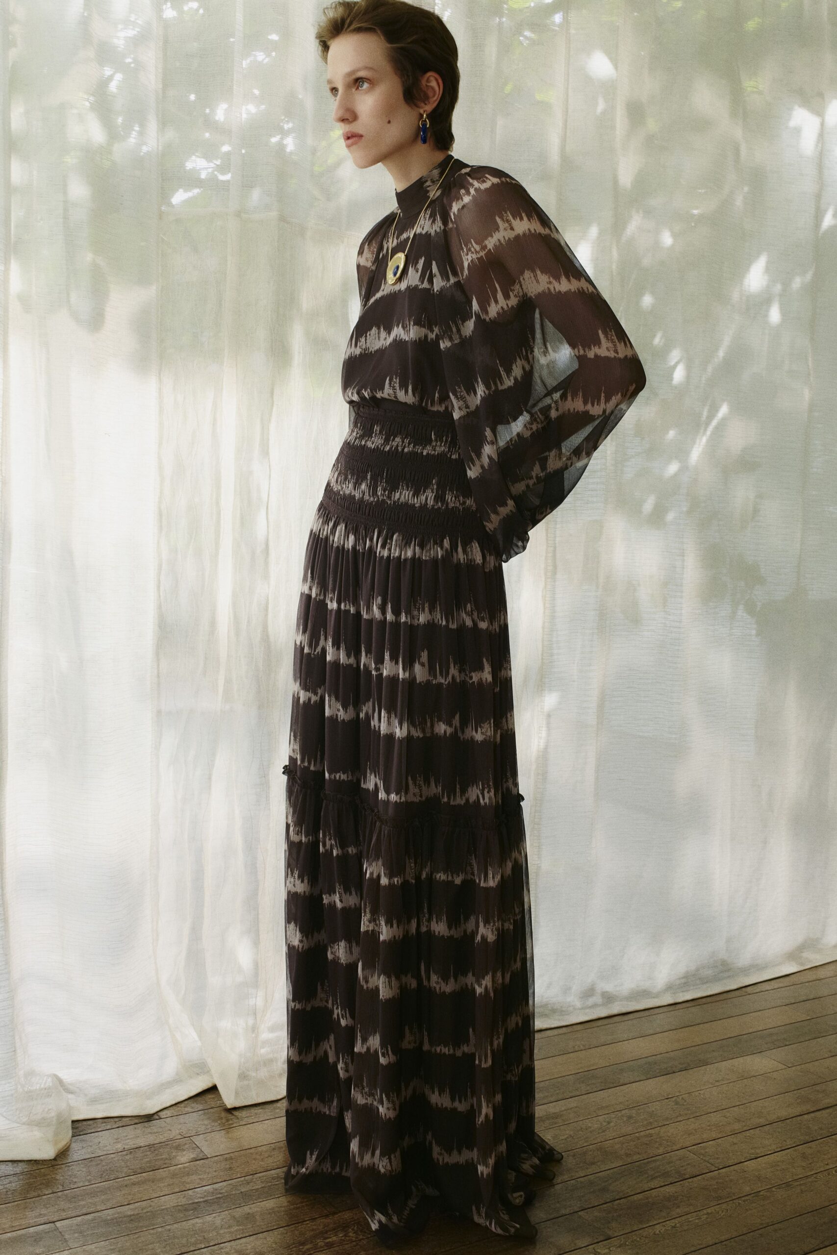 ikat-print sheer maxi dress