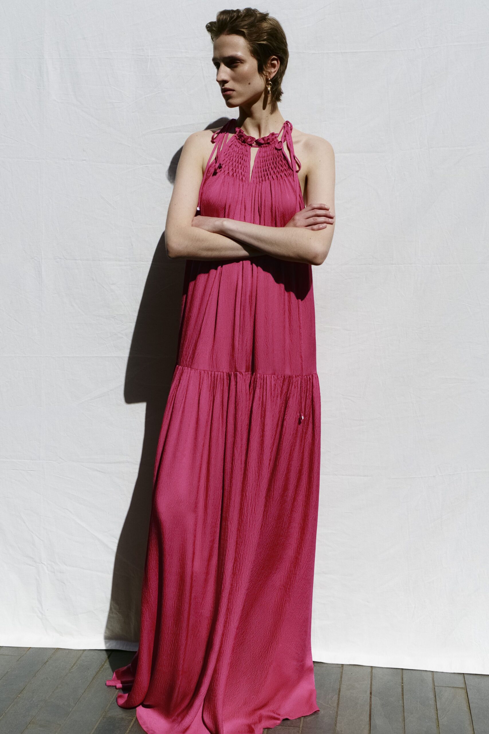 pink halter maxi dress
