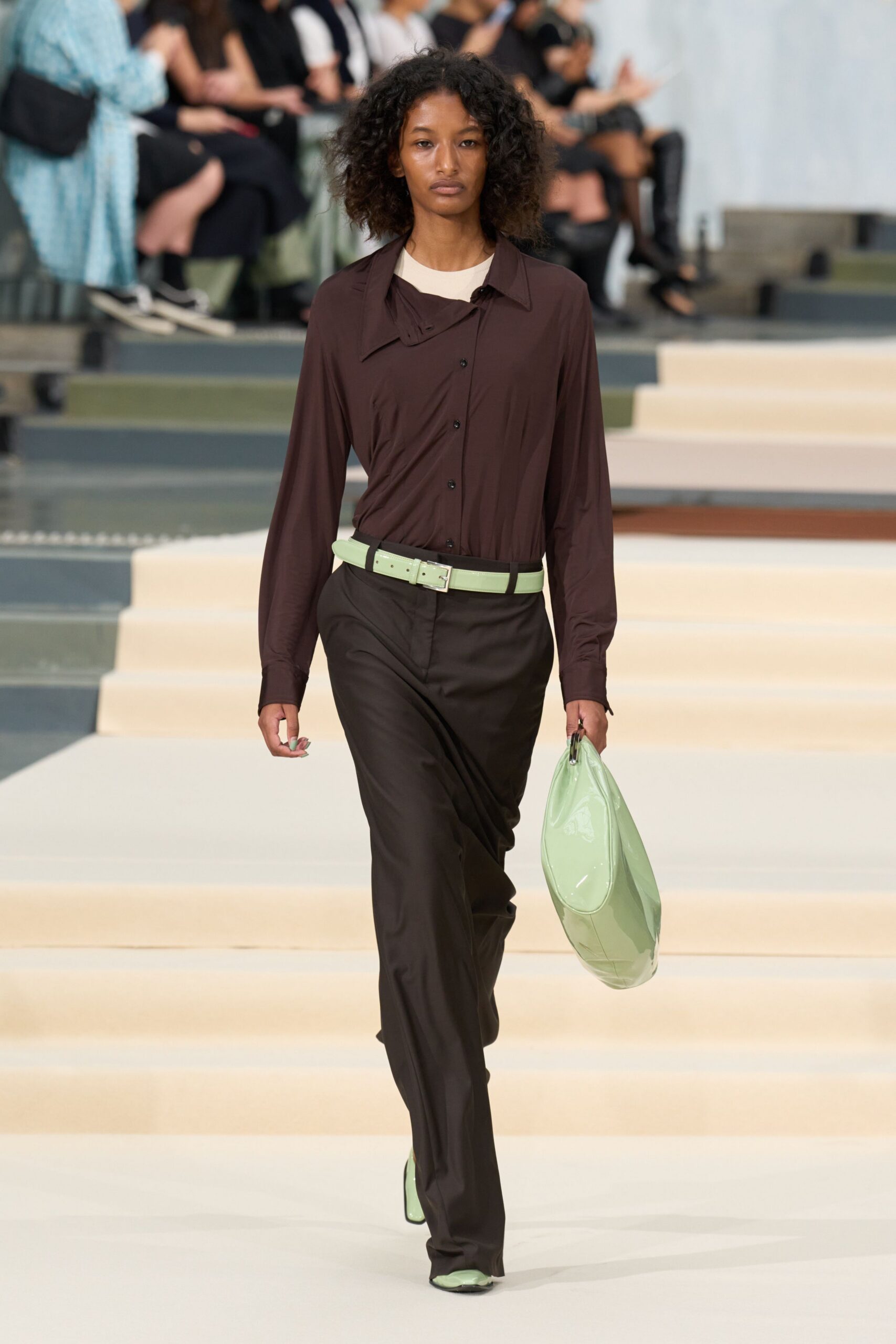 asymmetric brown button-front shirt
