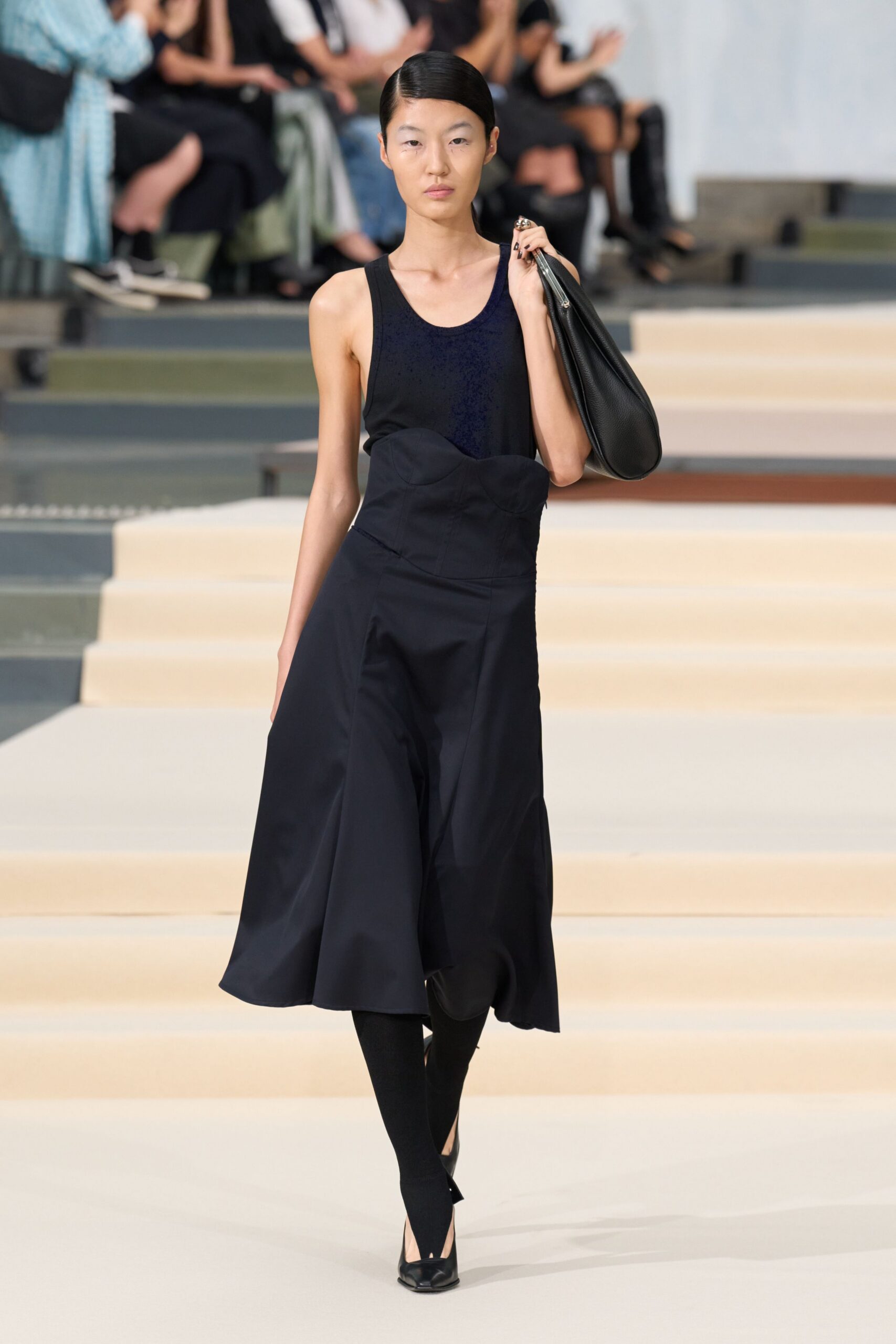black corset-waist maxi skirt
