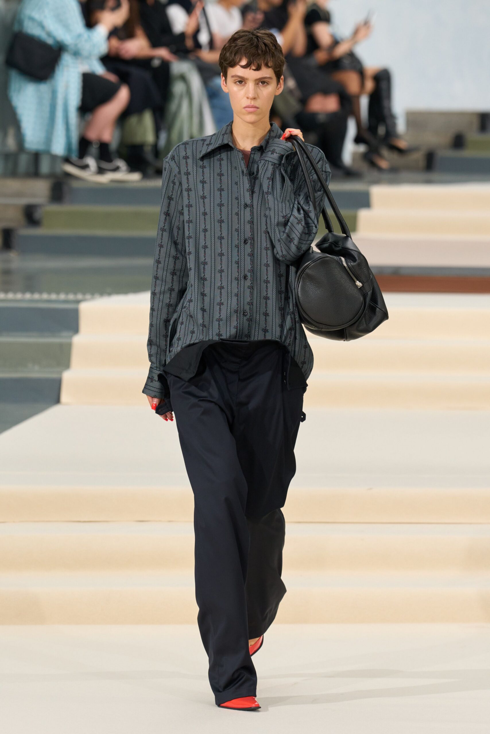 striped printed button-front shirt
