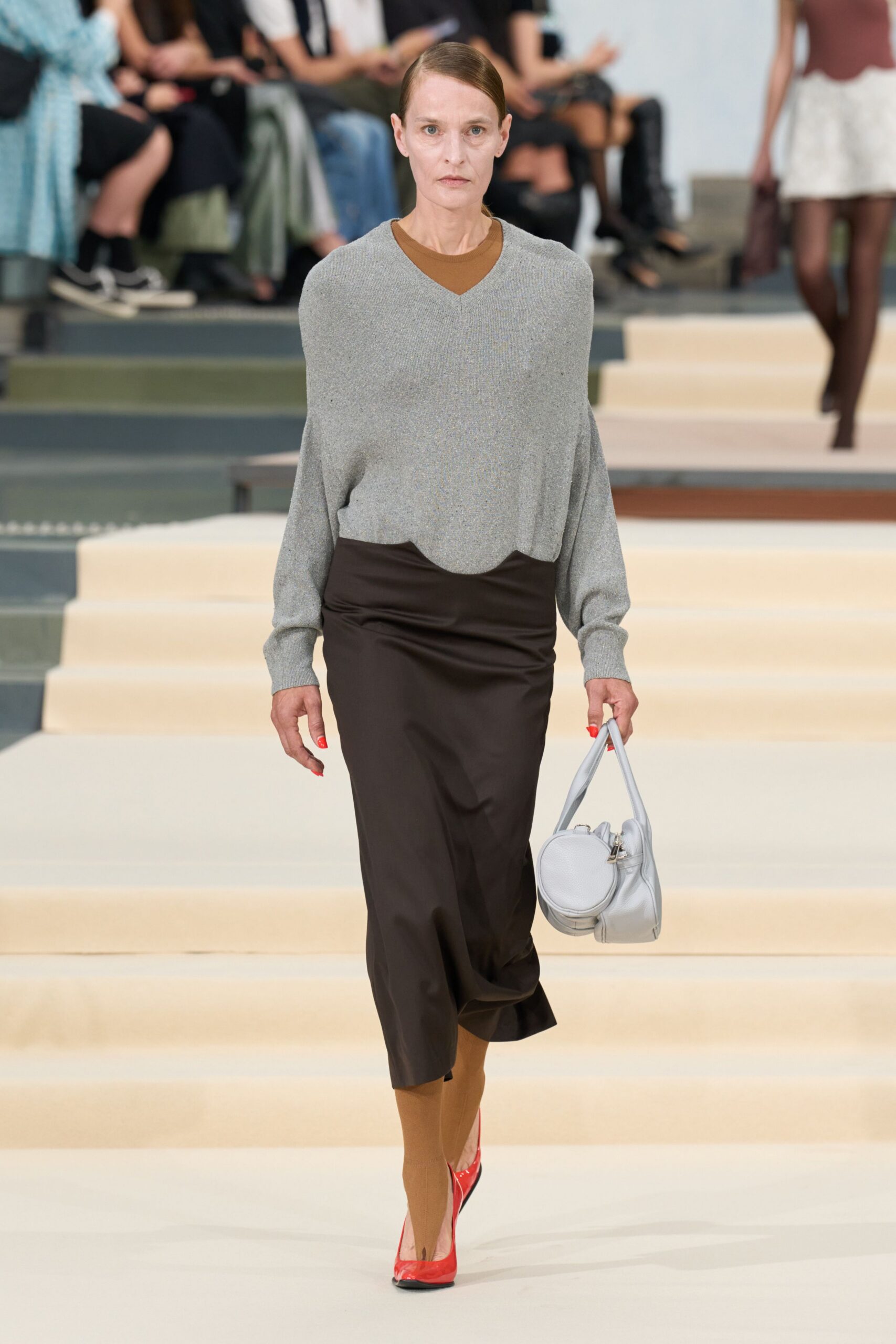 gray v-neck knit sweater