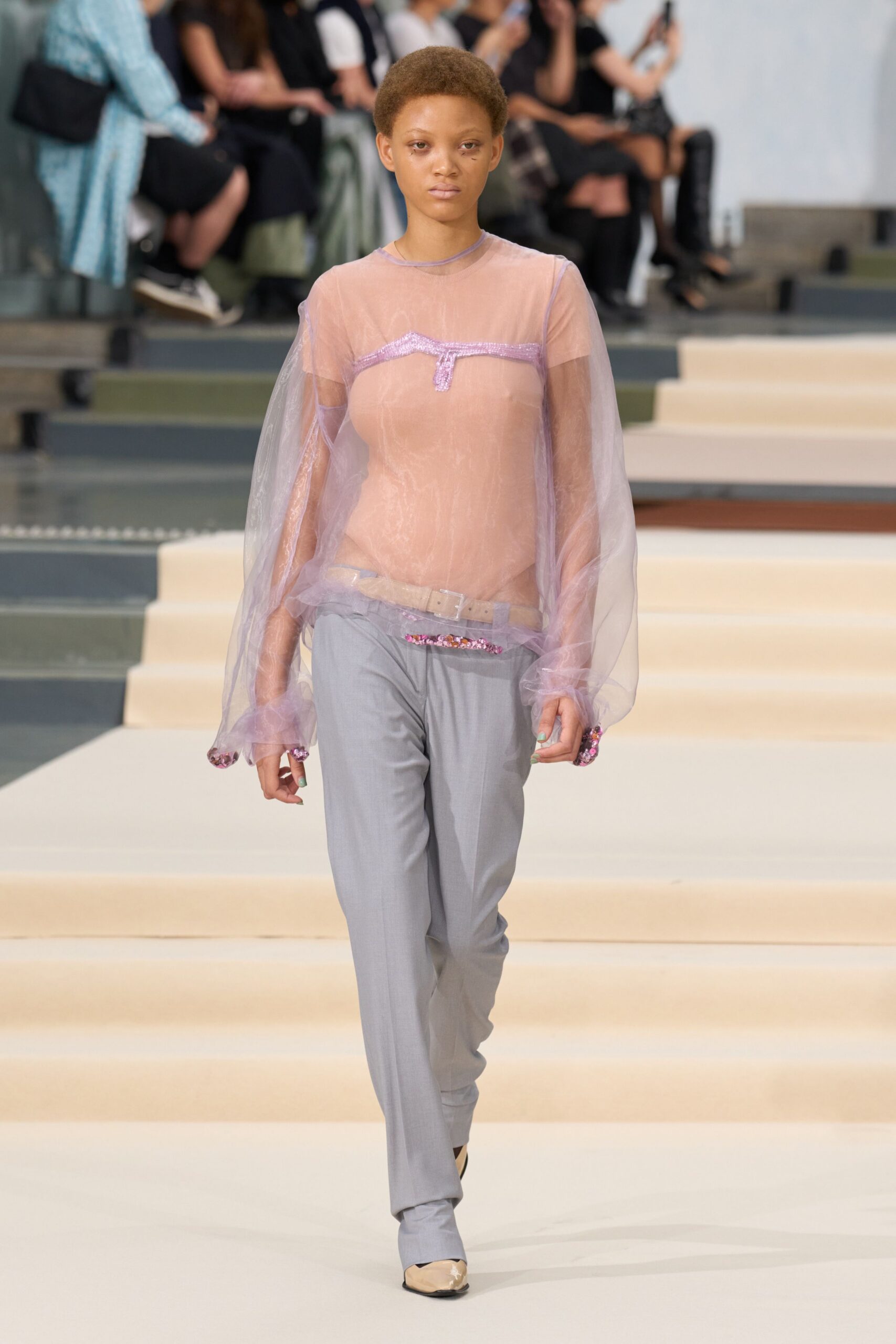 sheer organza puff-sleeve blouse
