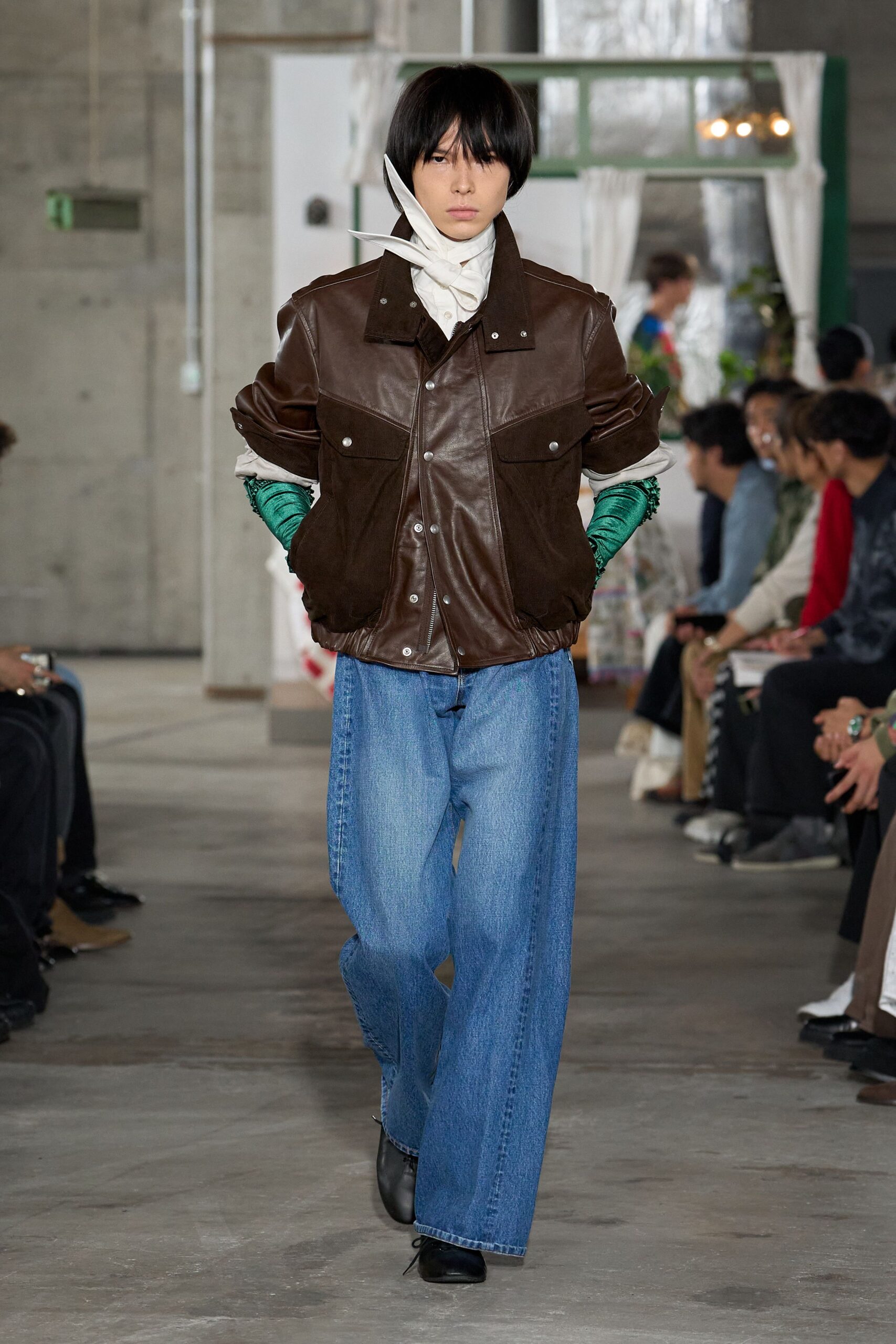 brown leather panelled jacket