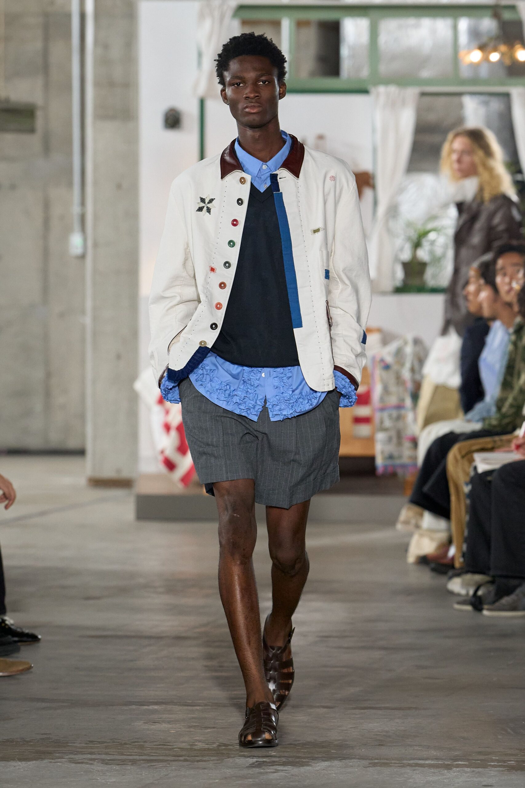white embroidered collared jacket
