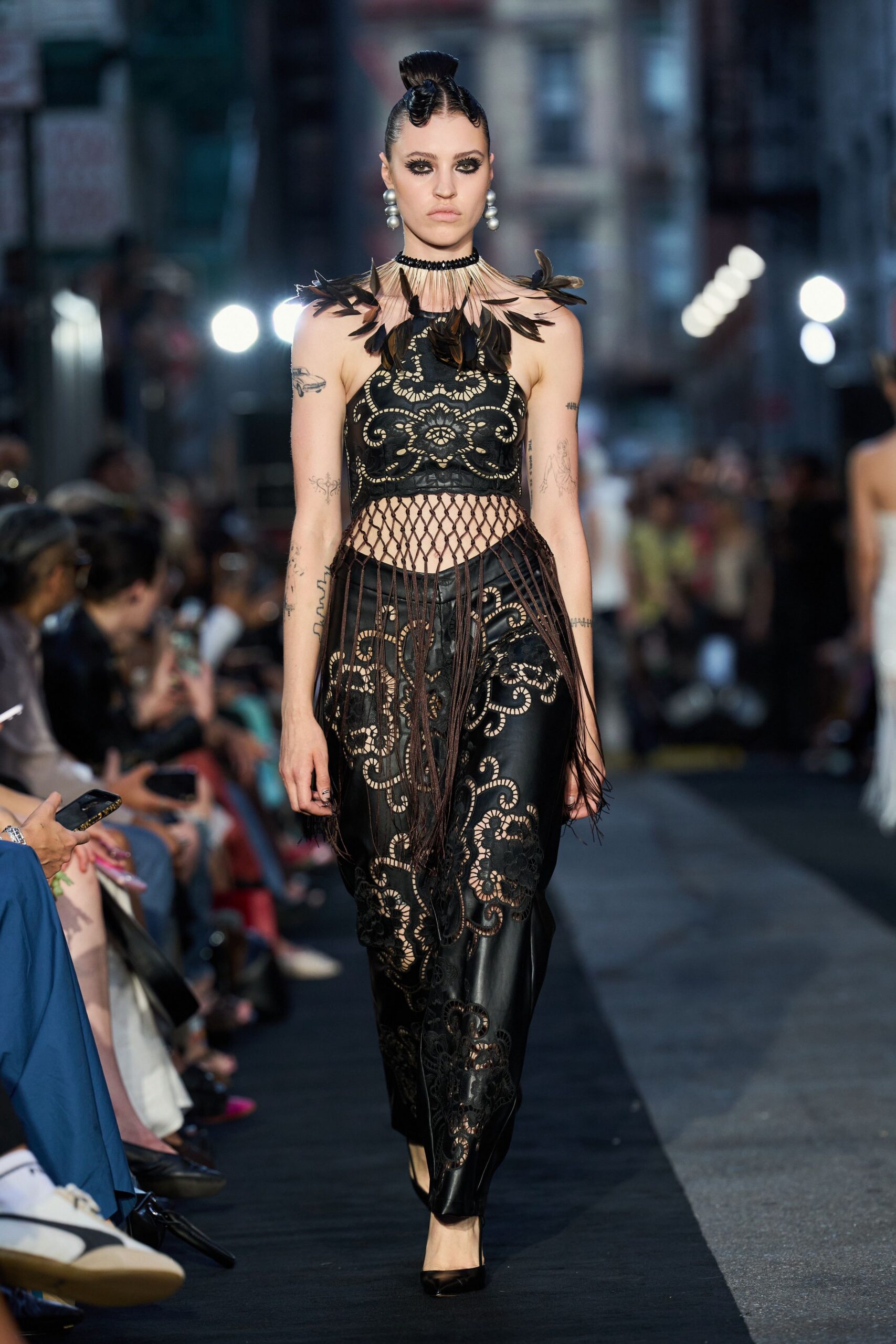 black lace halter crop top
