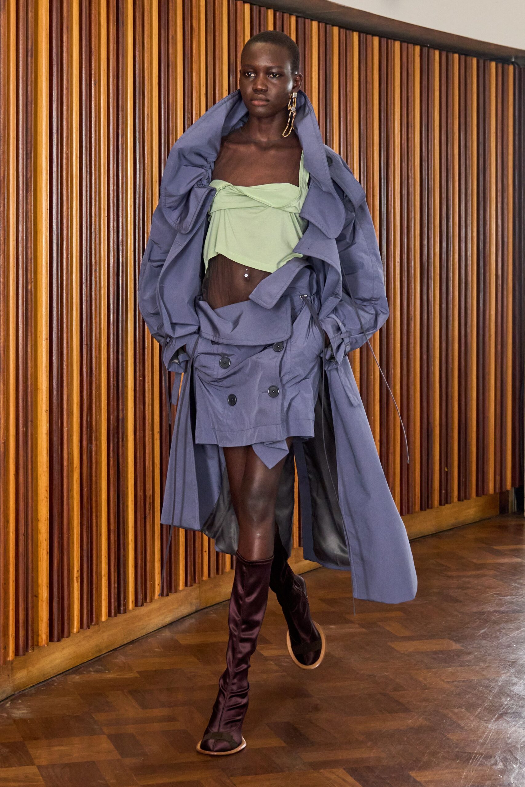 blue unknown long-sleeve collared oversized buttoned layered trench