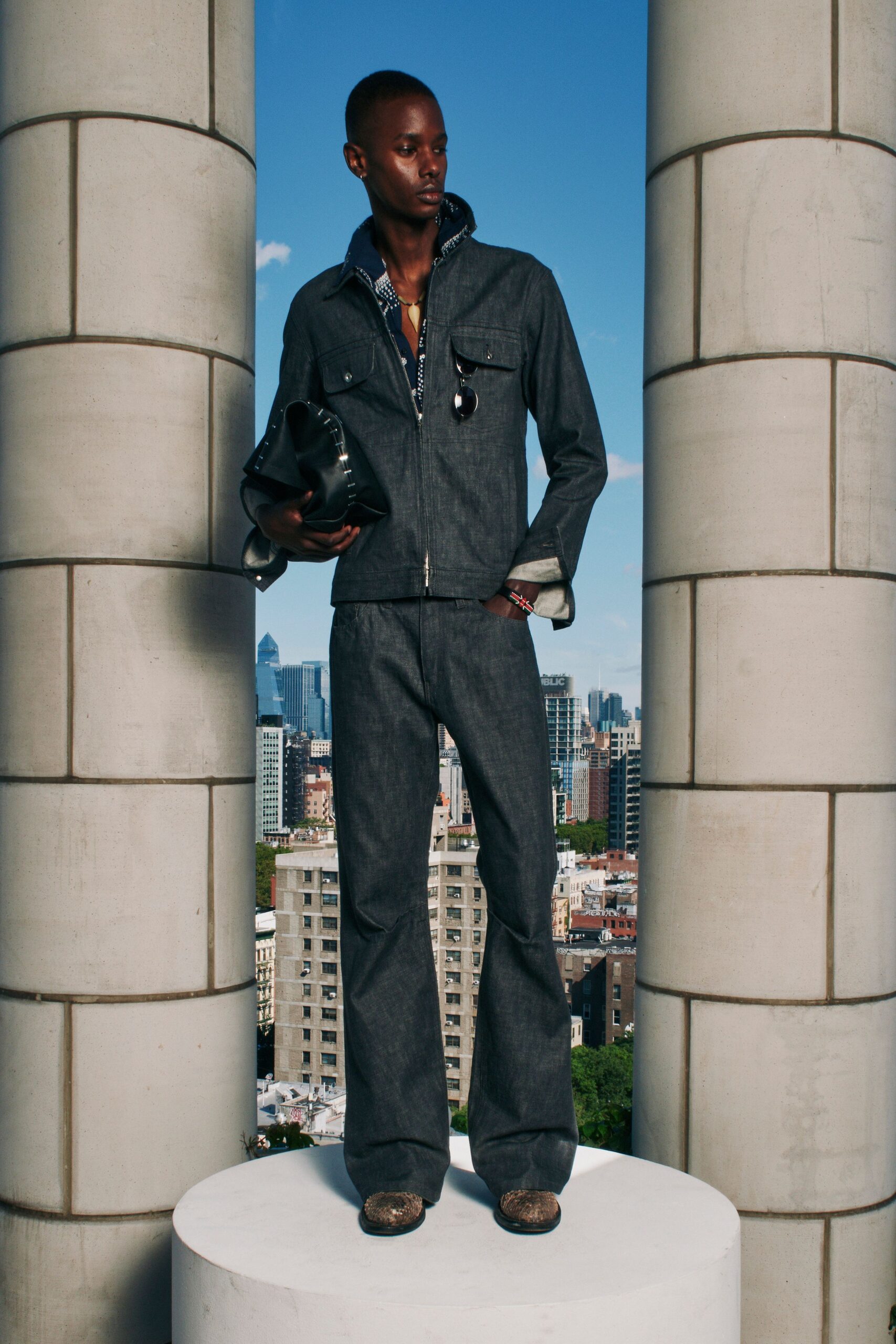 gray denim utility jacket