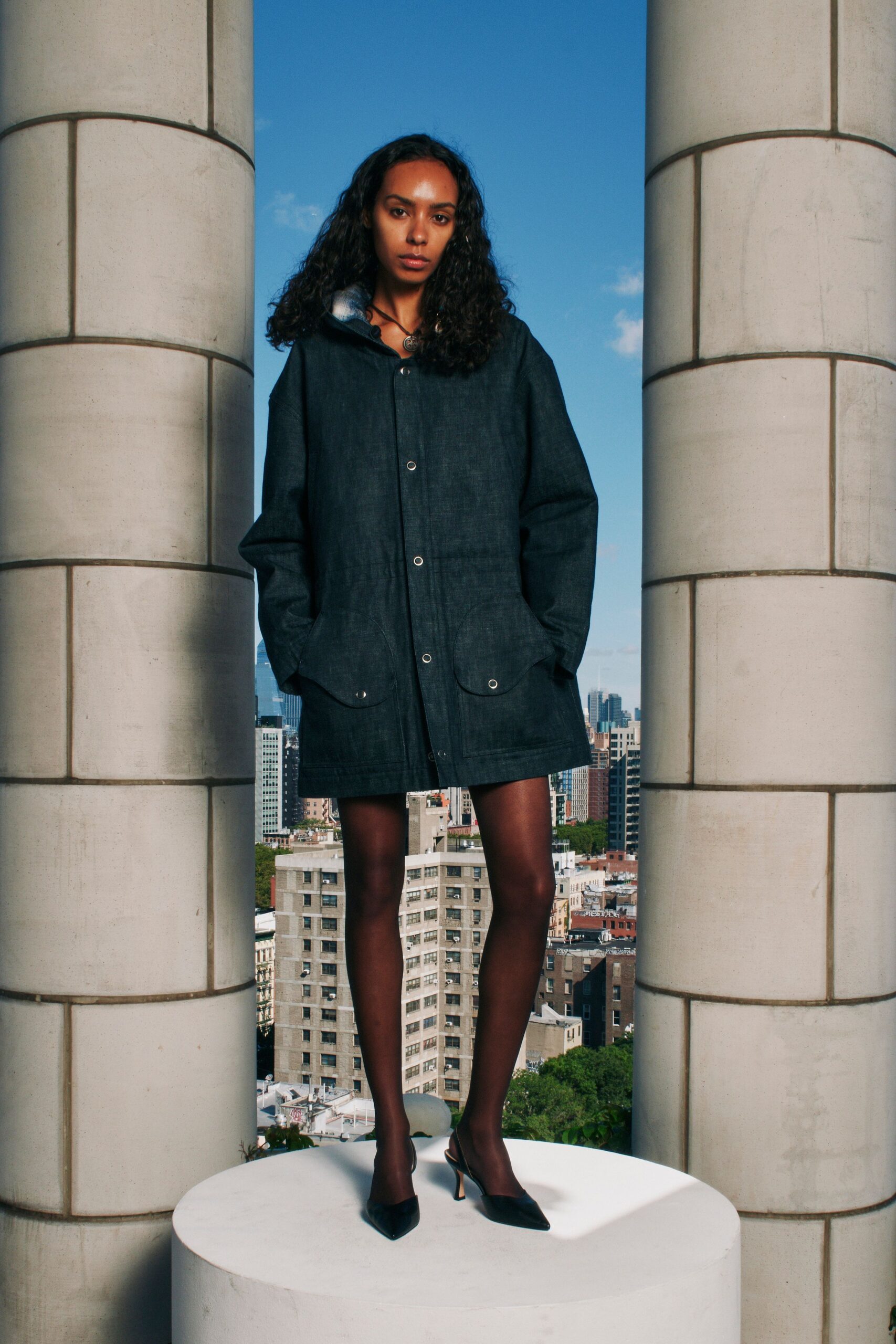 oversized denim utility coat