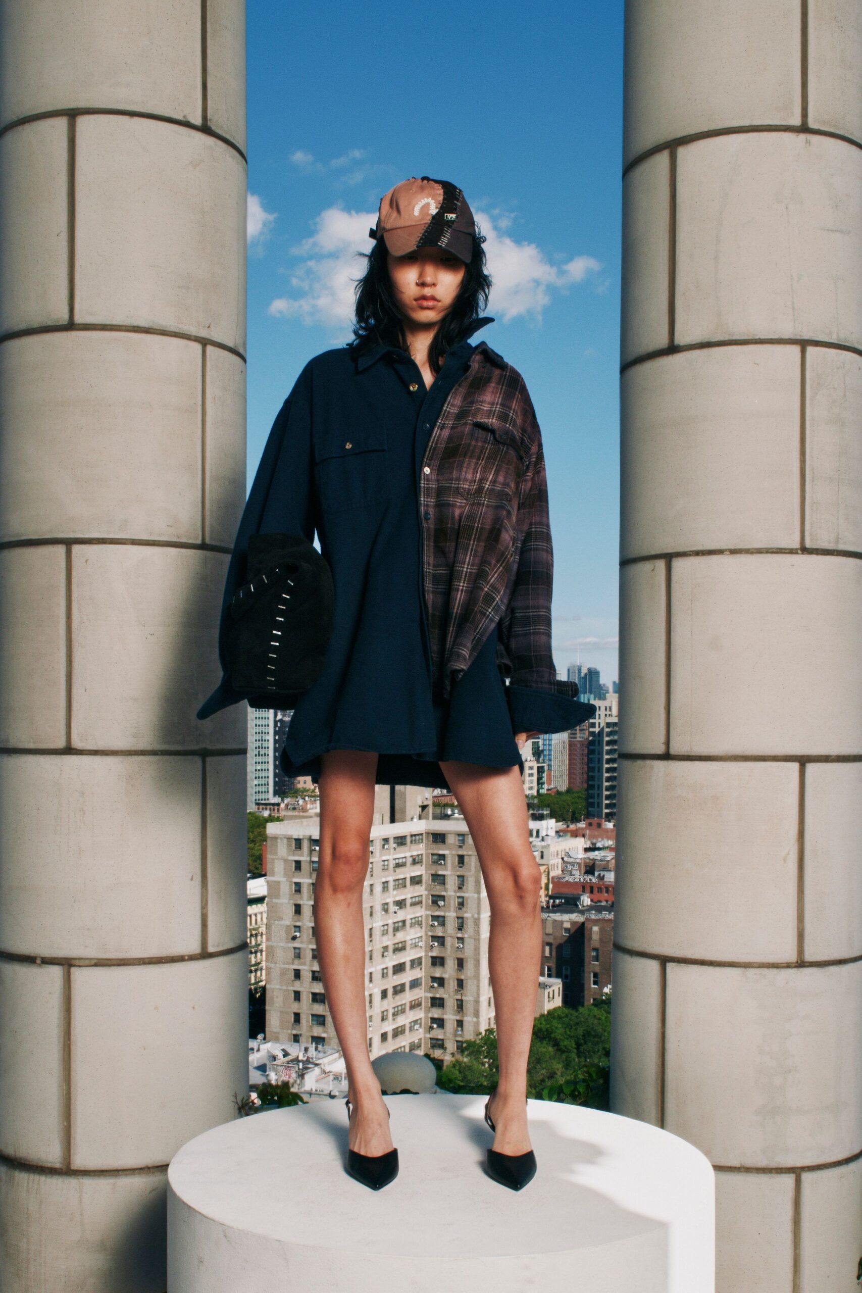 asymmetric patchwork shirt dress