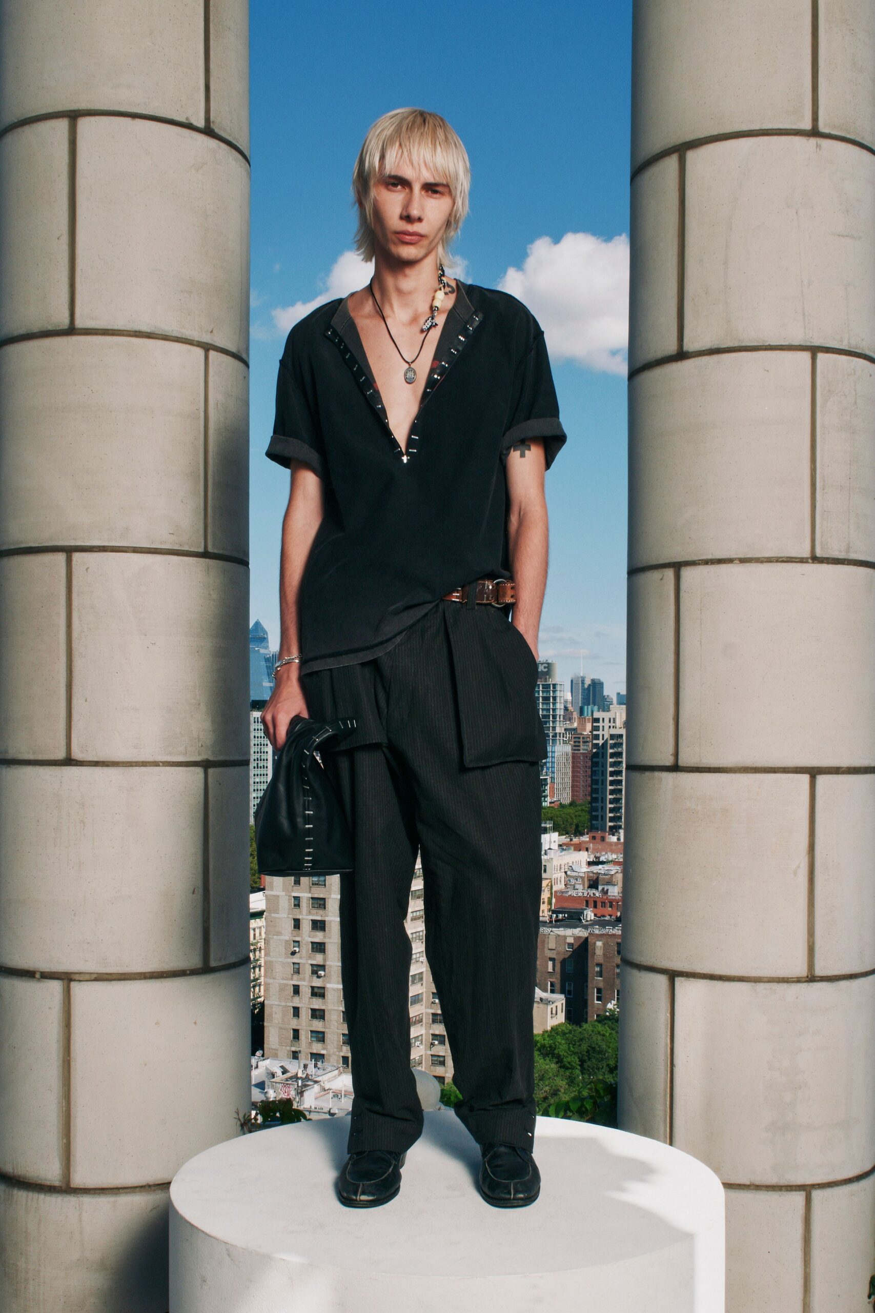 deep V-neck black shirt