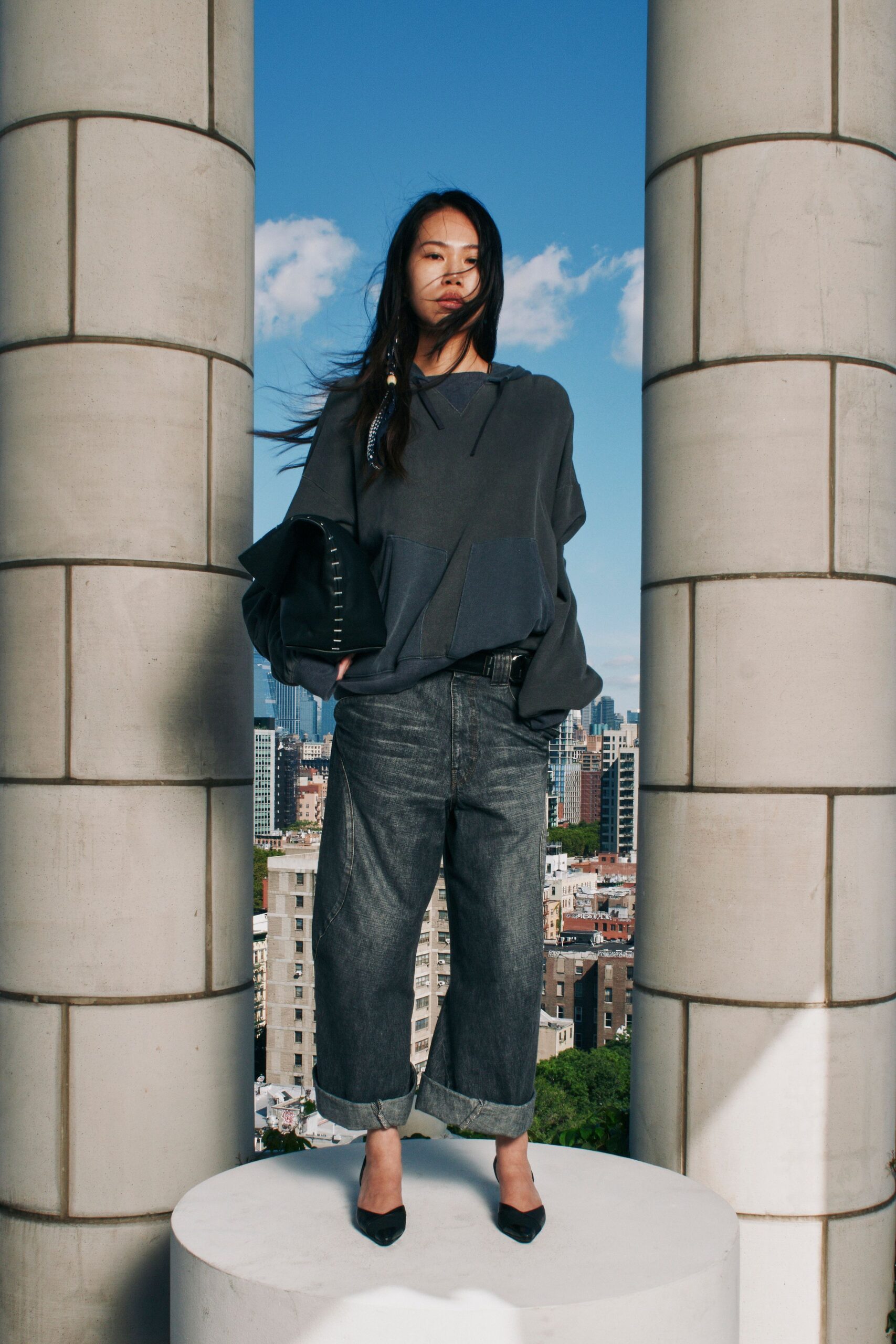 gray jersey long-sleeve hooded oversized pockets hoodie