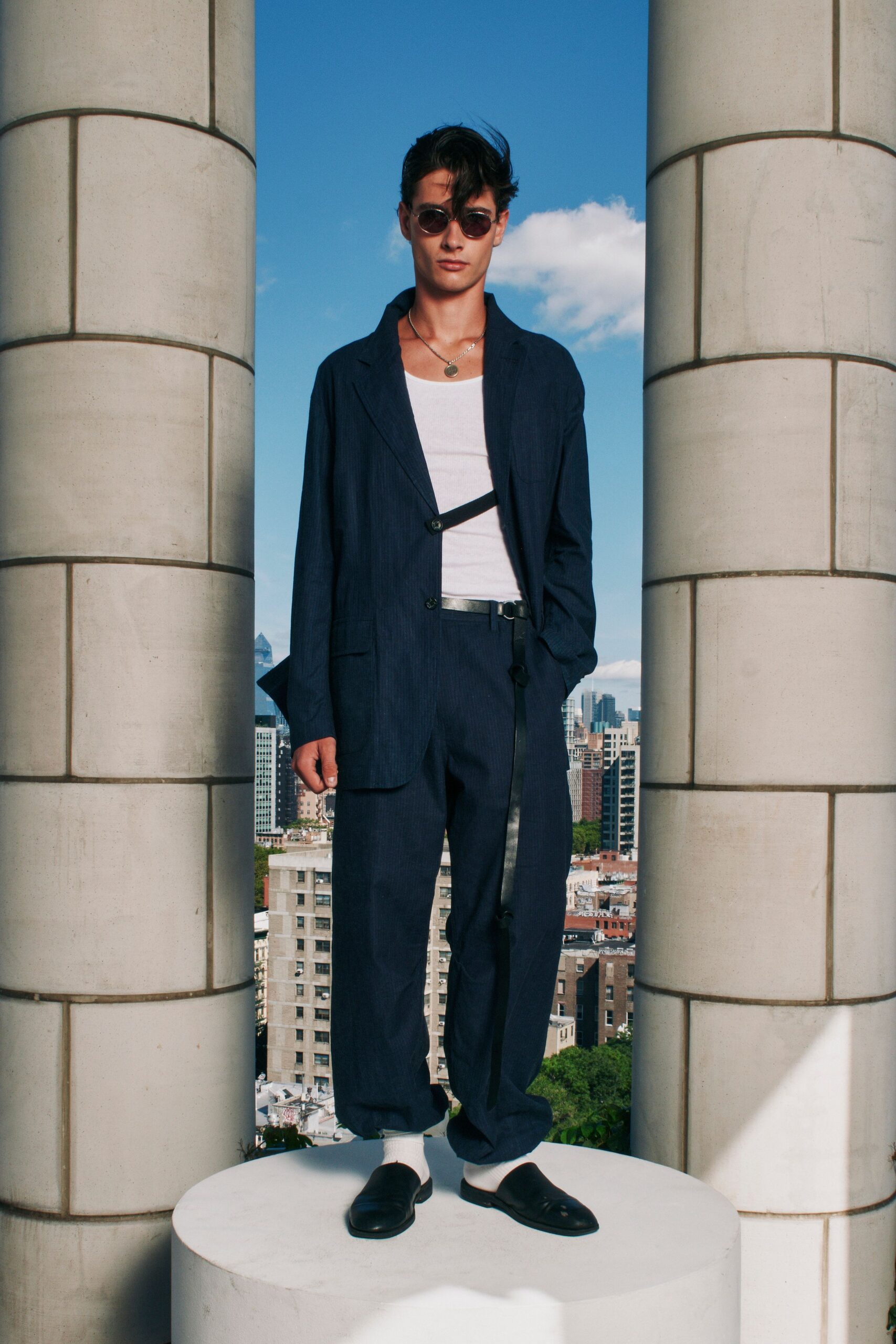 blue pinstripe blazer
